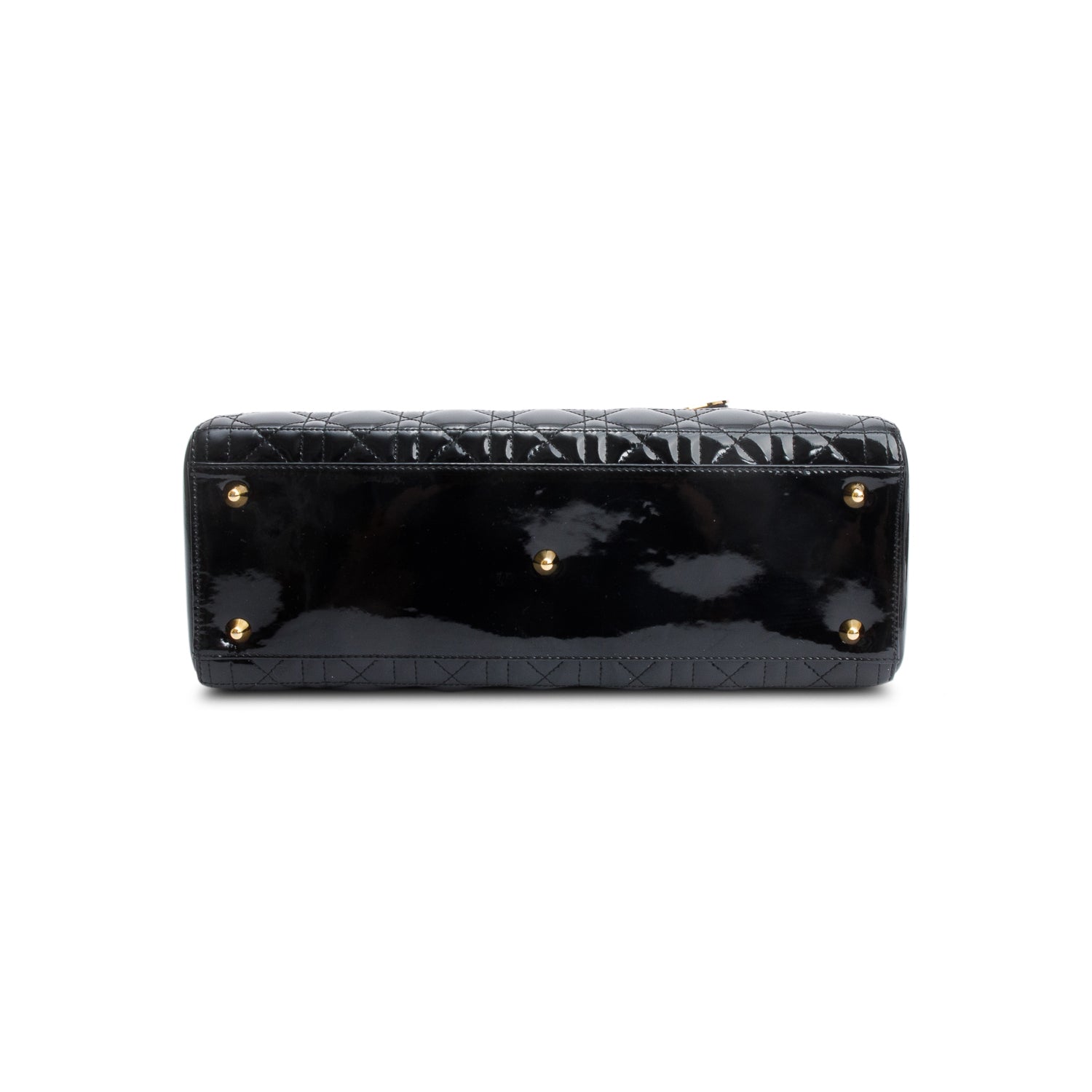 Christian Dior Black Cannage Patent Leather Large Lady Dior Bag w/ Strap & Authenticity Card