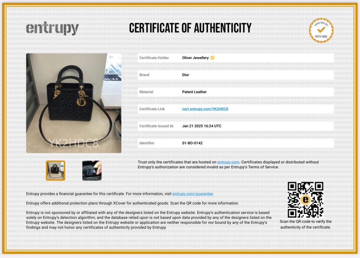 Christian Dior Black Cannage Patent Leather Medium Lady Dior Bag w/ Strap