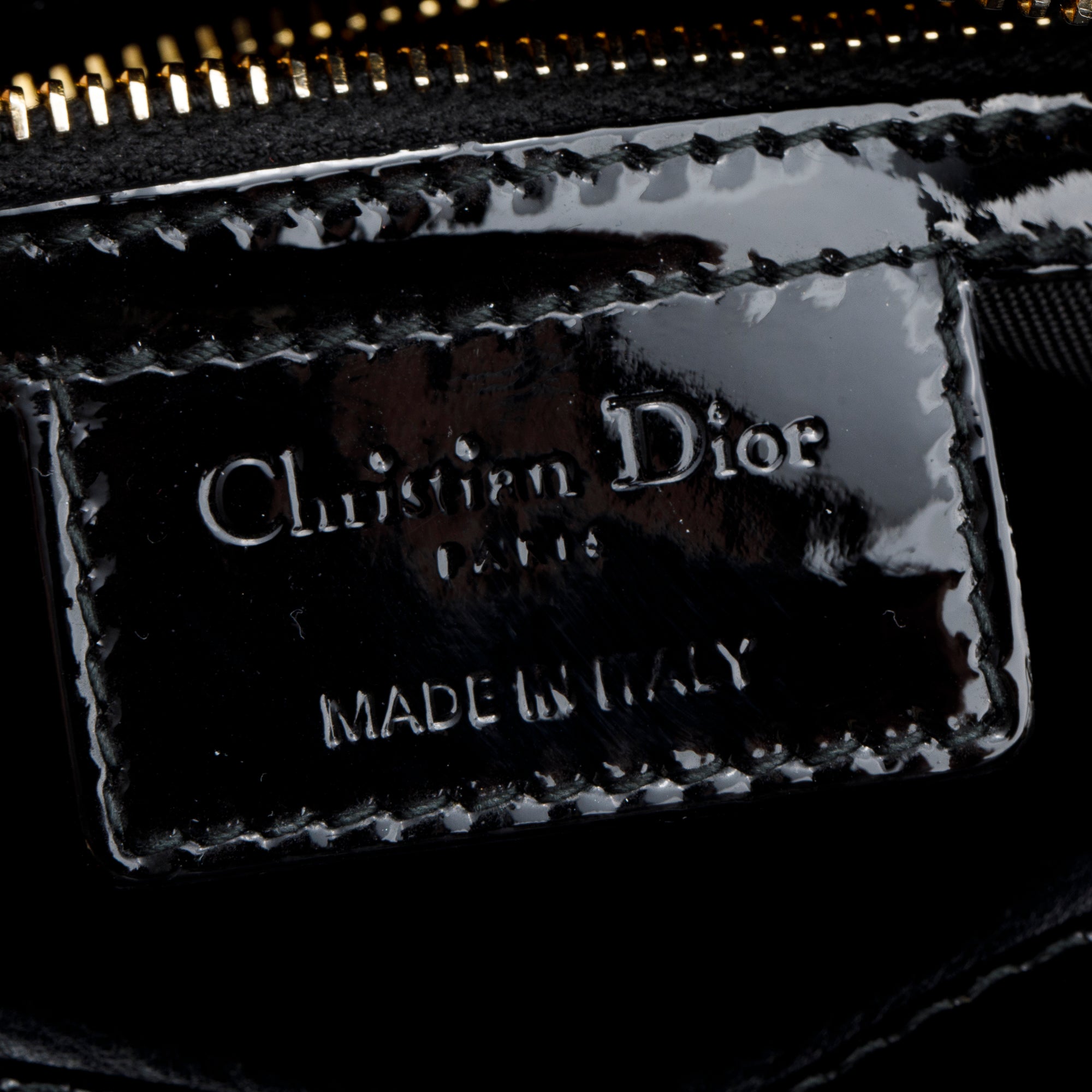 Christian Dior Black Cannage Patent Leather Medium Lady Dior Bag w/ Strap