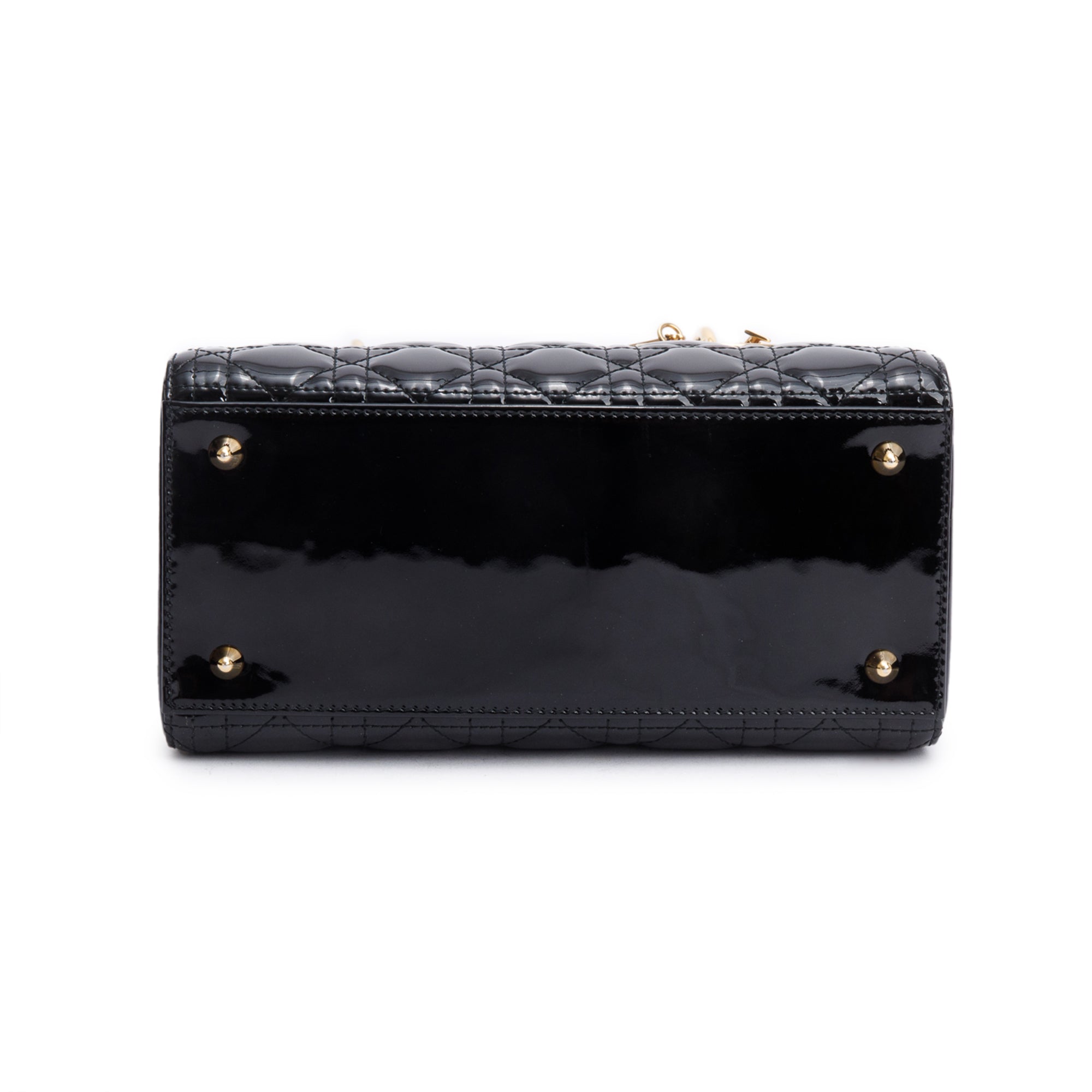 Christian Dior Black Cannage Patent Leather Medium Lady Dior Bag w/ Strap & Authenticity Card