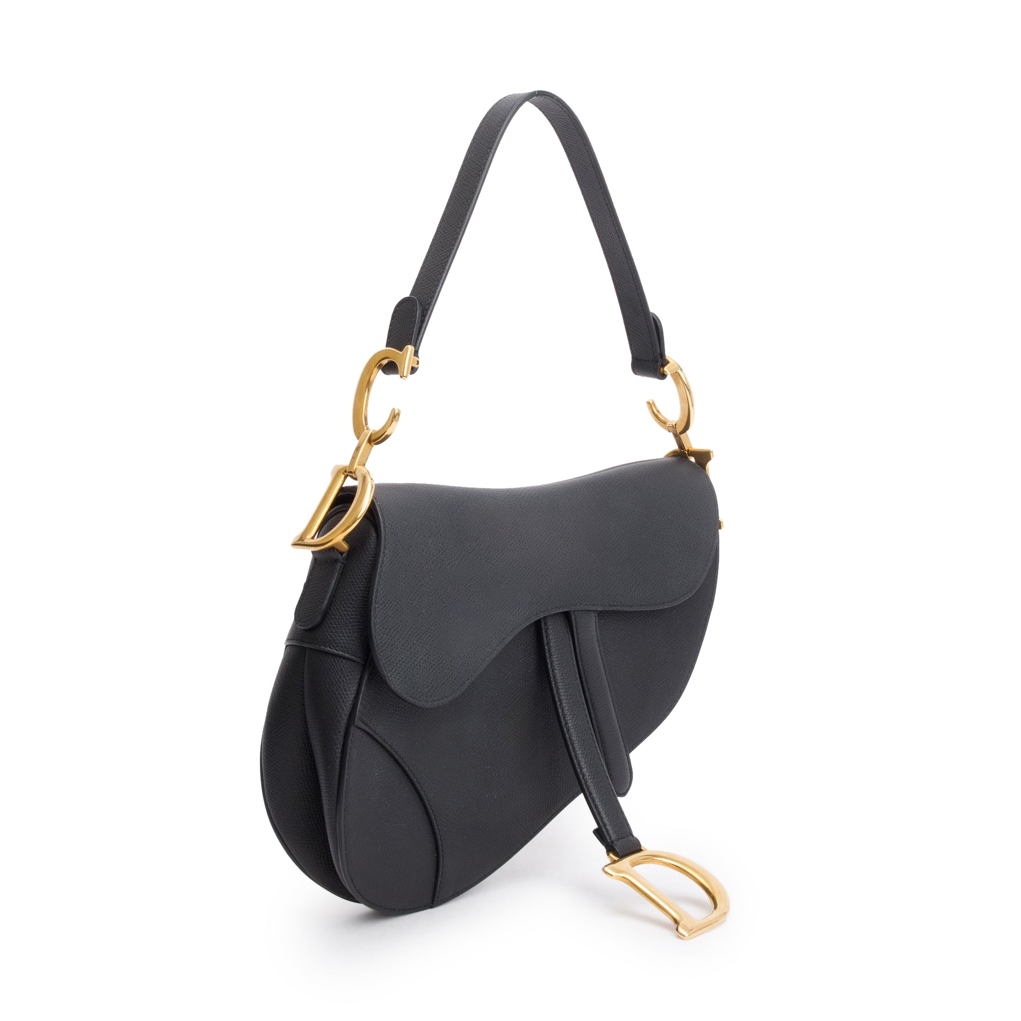 Christian Dior Black Grained Calfskin Leather Saddle Bag