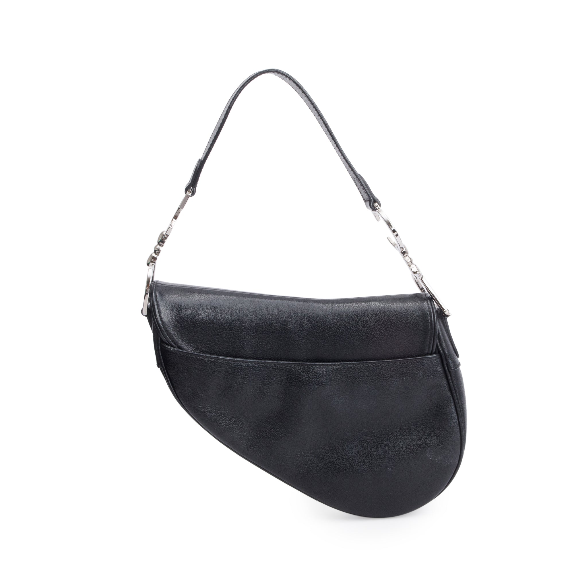 Christian Dior Black Grained Calfskin Leather Saddle Bag