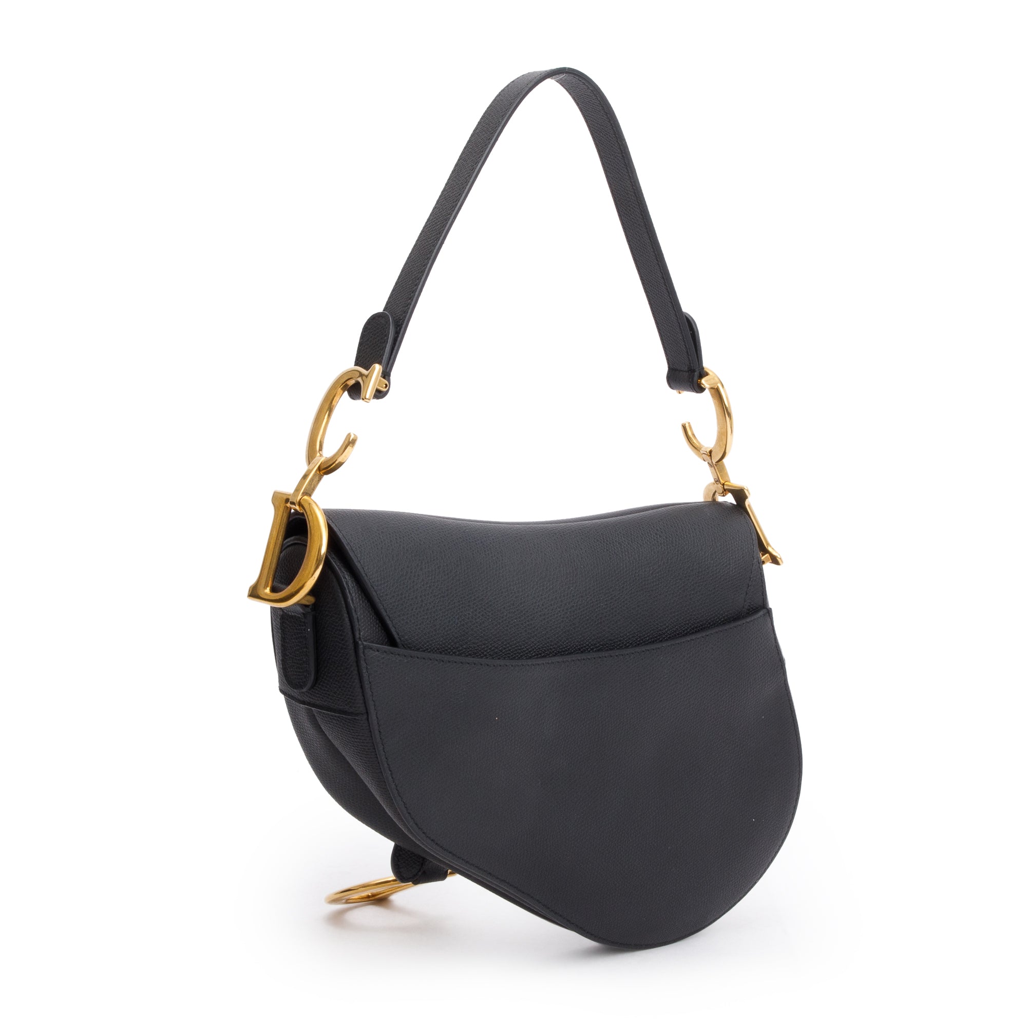 Christian Dior Black Grained Calfskin Leather Saddle Bag