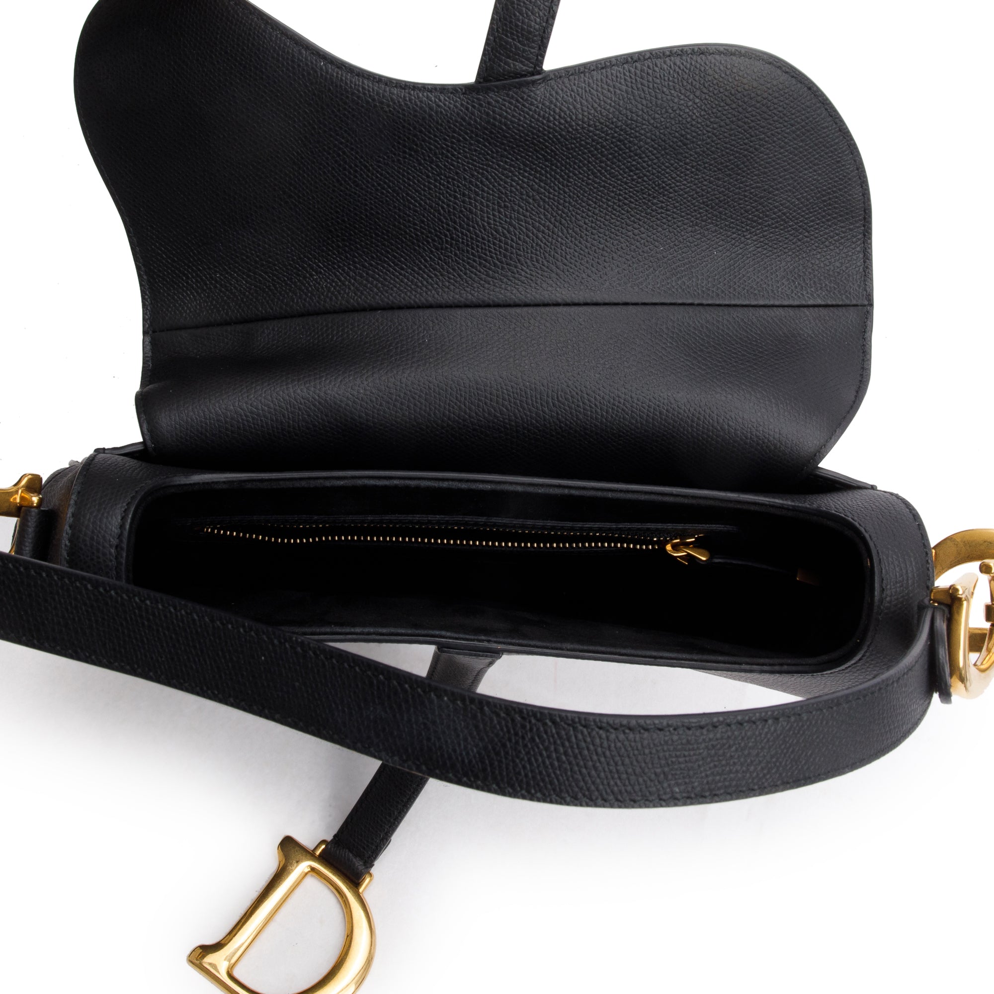 Christian Dior Black Grained Calfskin Leather Saddle Bag