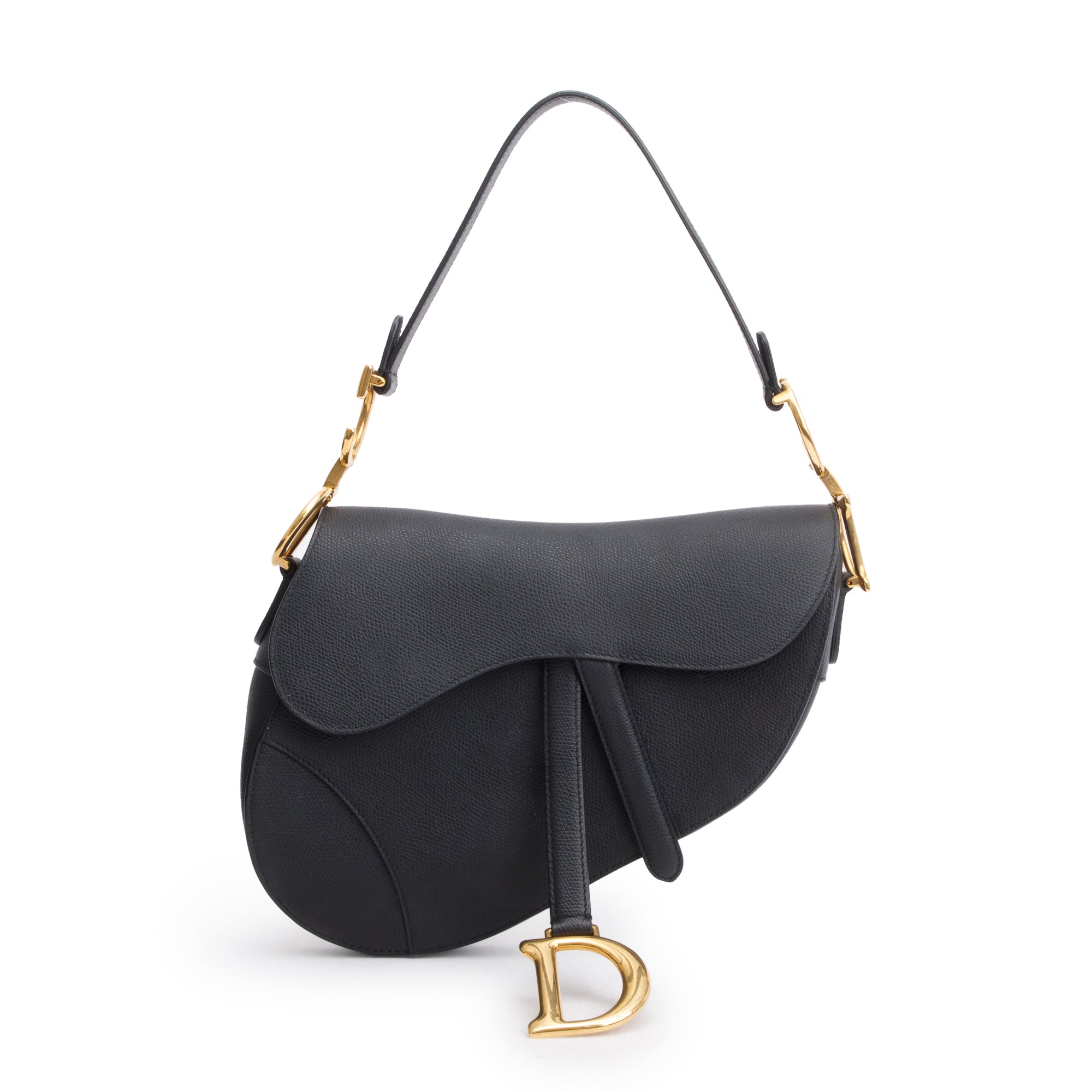 Christian Dior Black Grained Calfskin Leather Saddle Bag