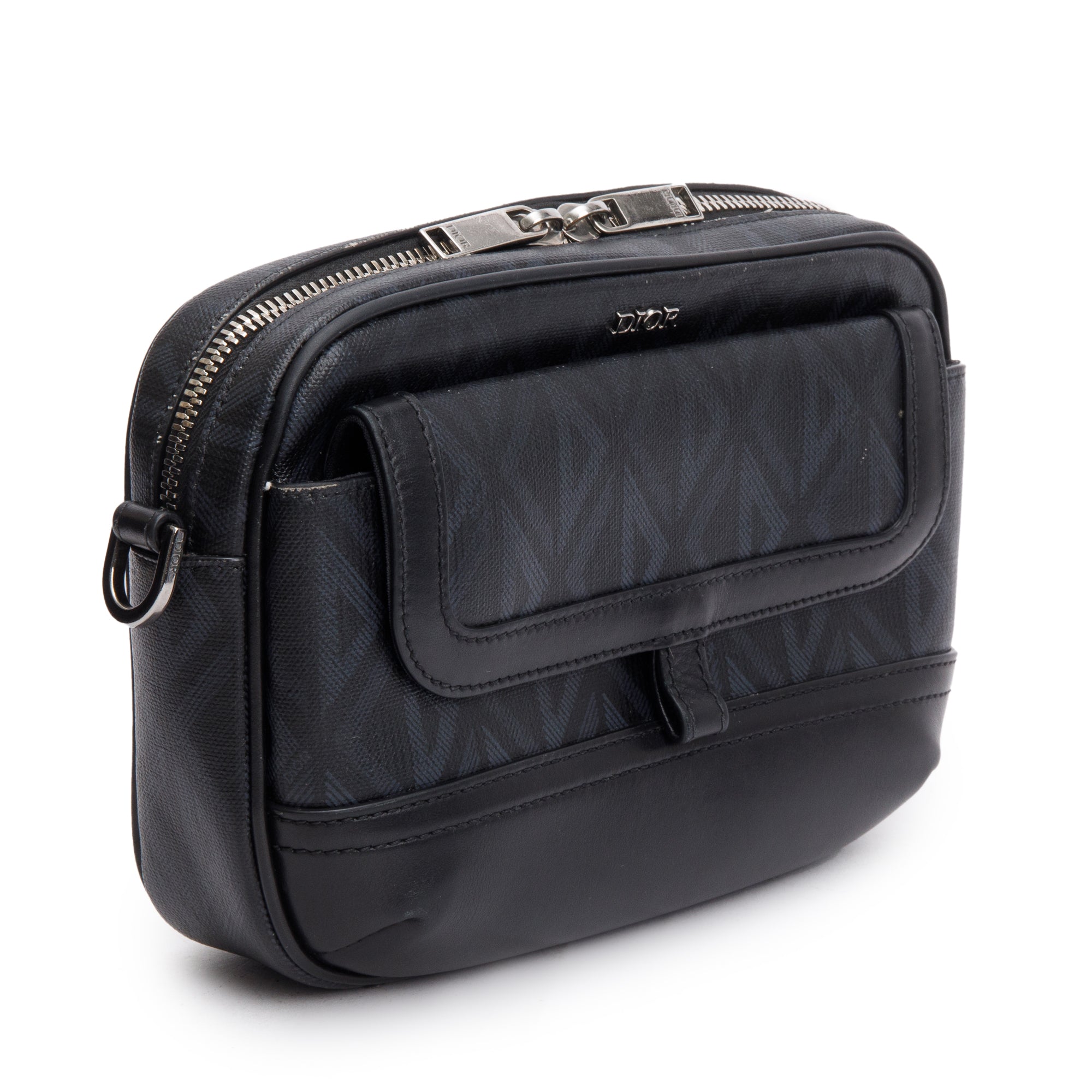 Christian Dior Black Leather CD Diamond Coated Canvas Hit The Road Bag