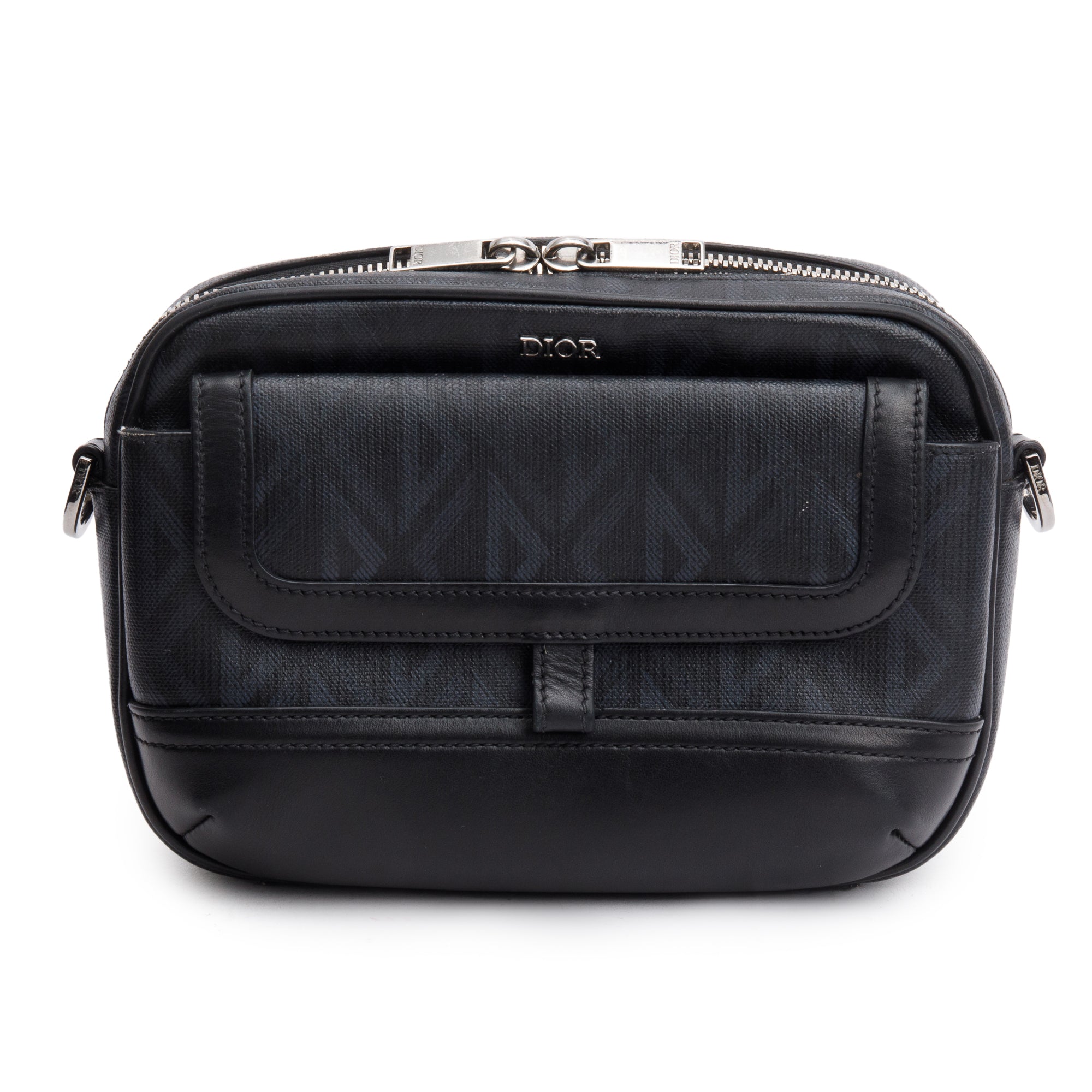 Christian Dior Black Leather CD Diamond Coated Canvas Hit The Road Bag