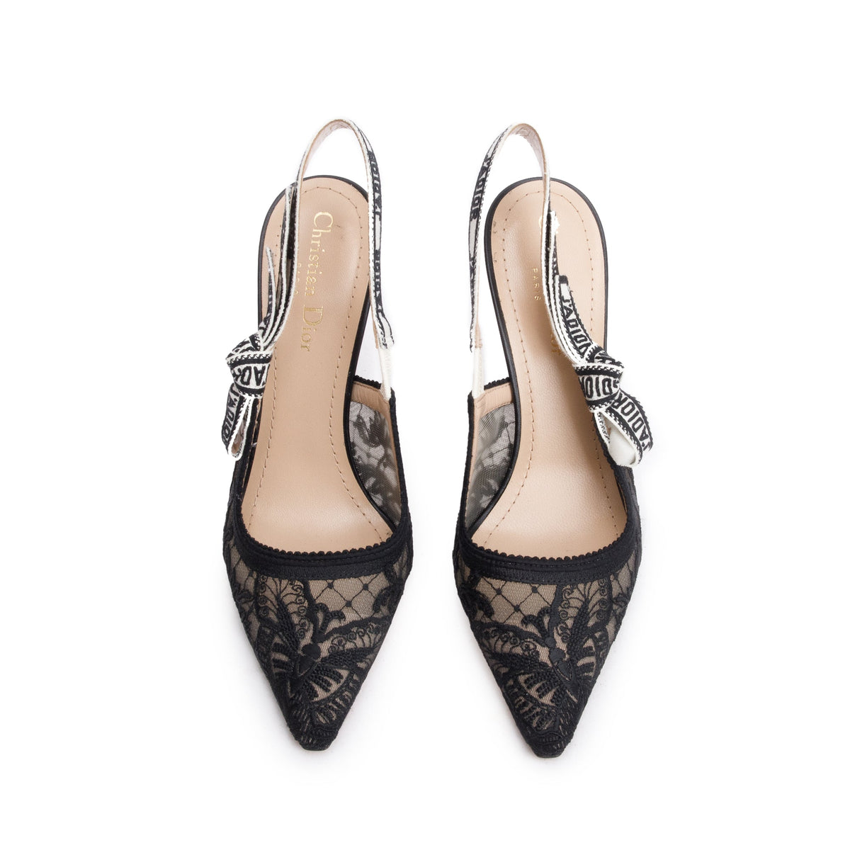 Christian Dior Black Mesh Chardons Embroidery J'Adior Slingback
