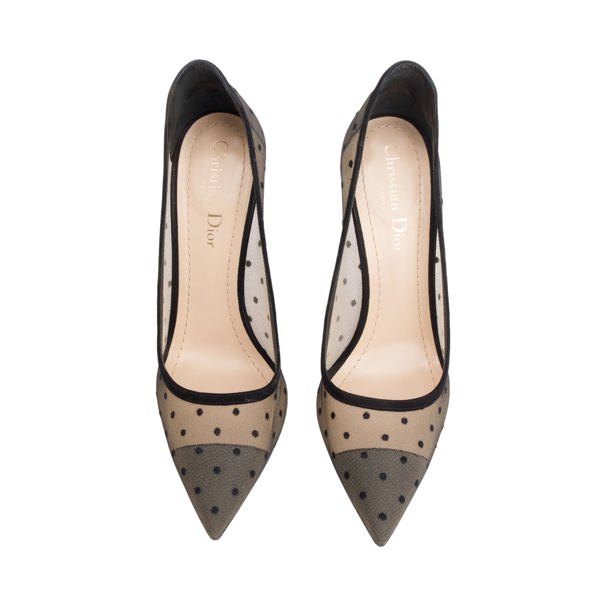 Christian Dior Black Mesh Polka Dot D-Moi Pumps, Size 37.5 w/ Box