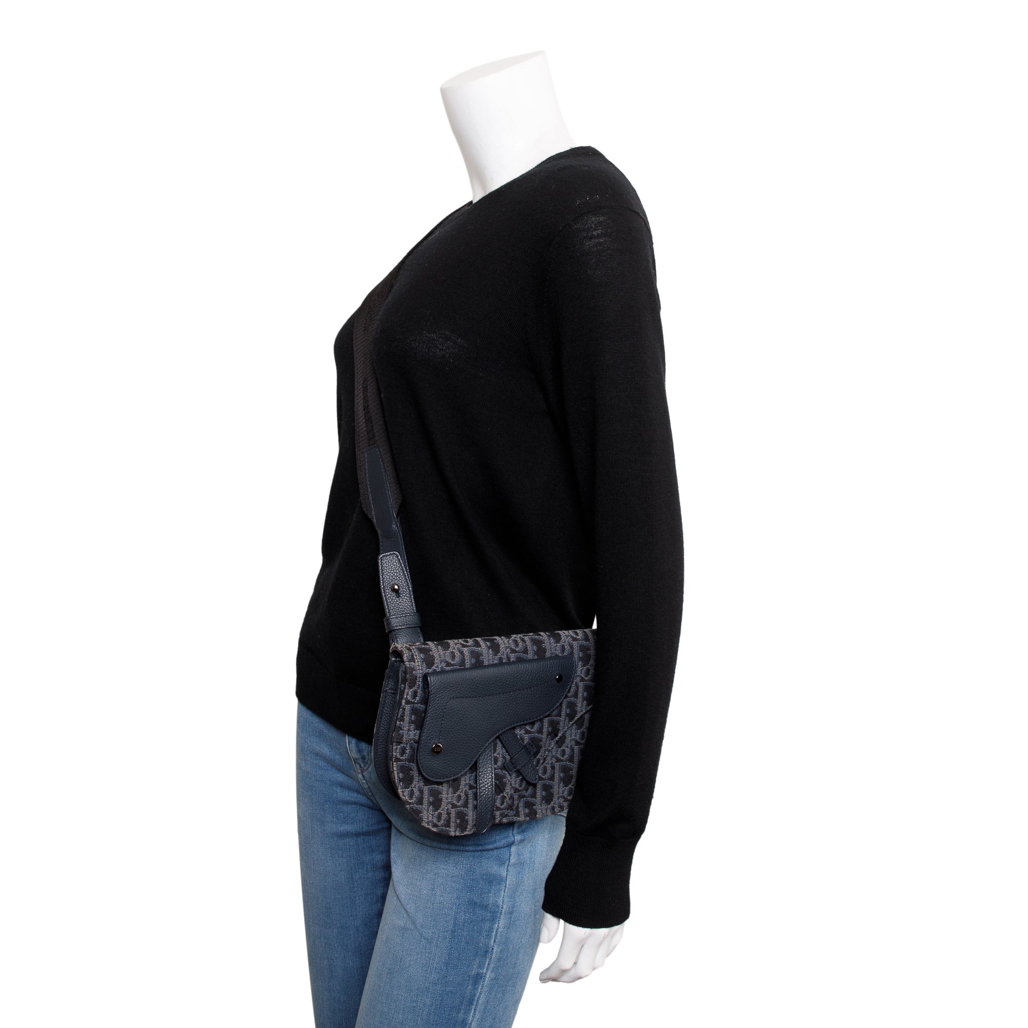 Christian Dior Black Oblique Jacquard Saddle Pouch w/ Box & Authenticity Card