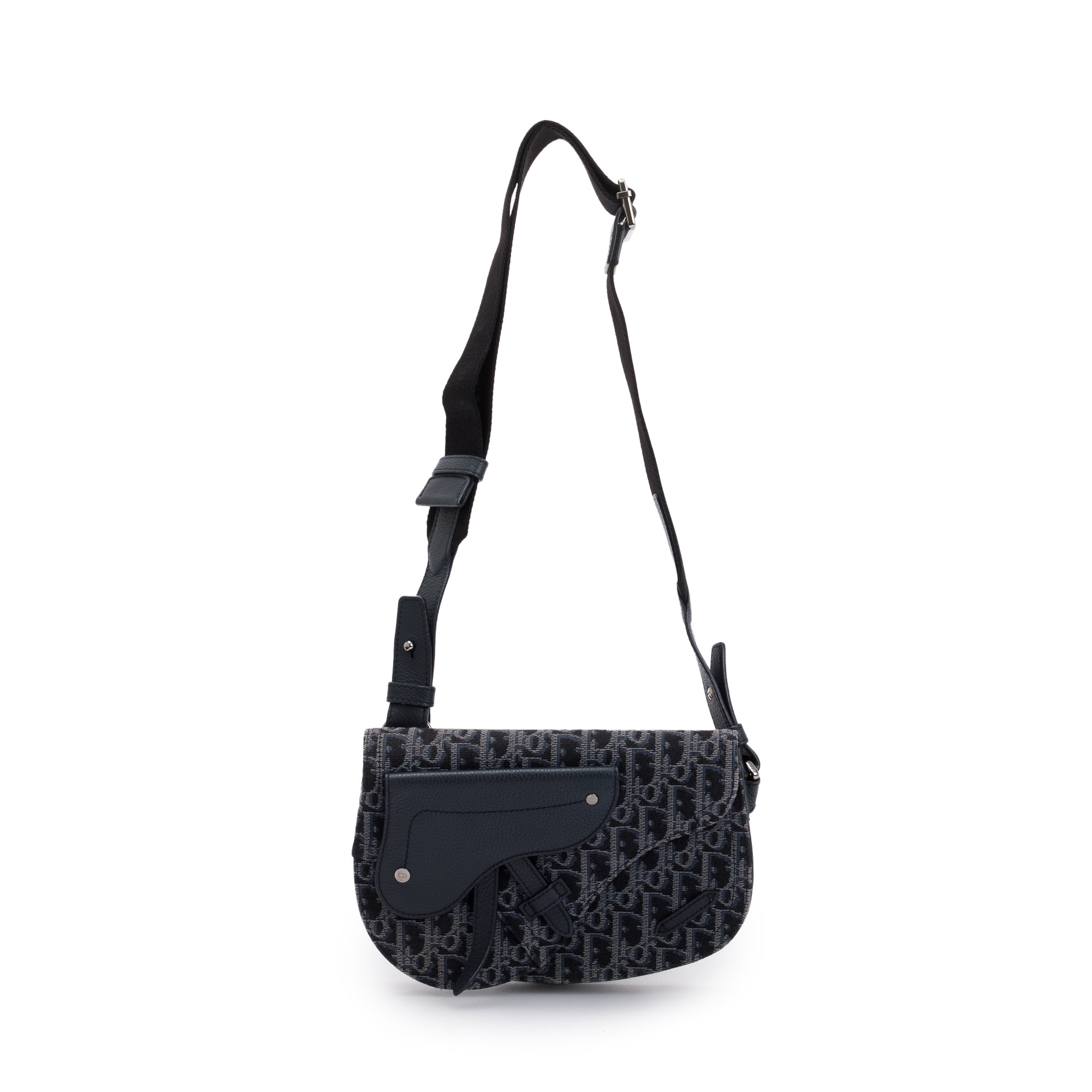 Christian Dior Black Oblique Jacquard Saddle Pouch w/ Box & Authenticity Card