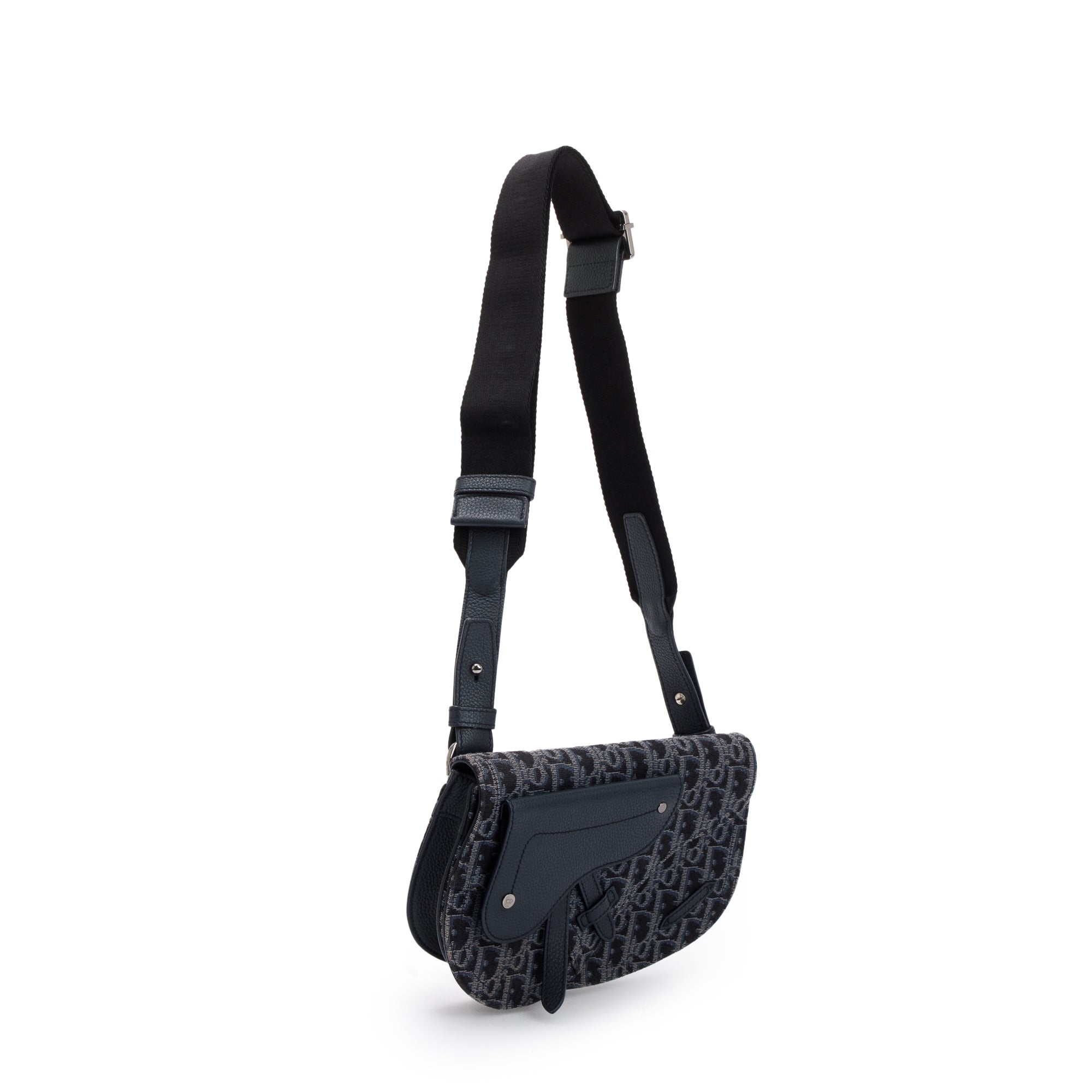 Christian Dior Black Oblique Jacquard Saddle Pouch w/ Box & Authenticity Card