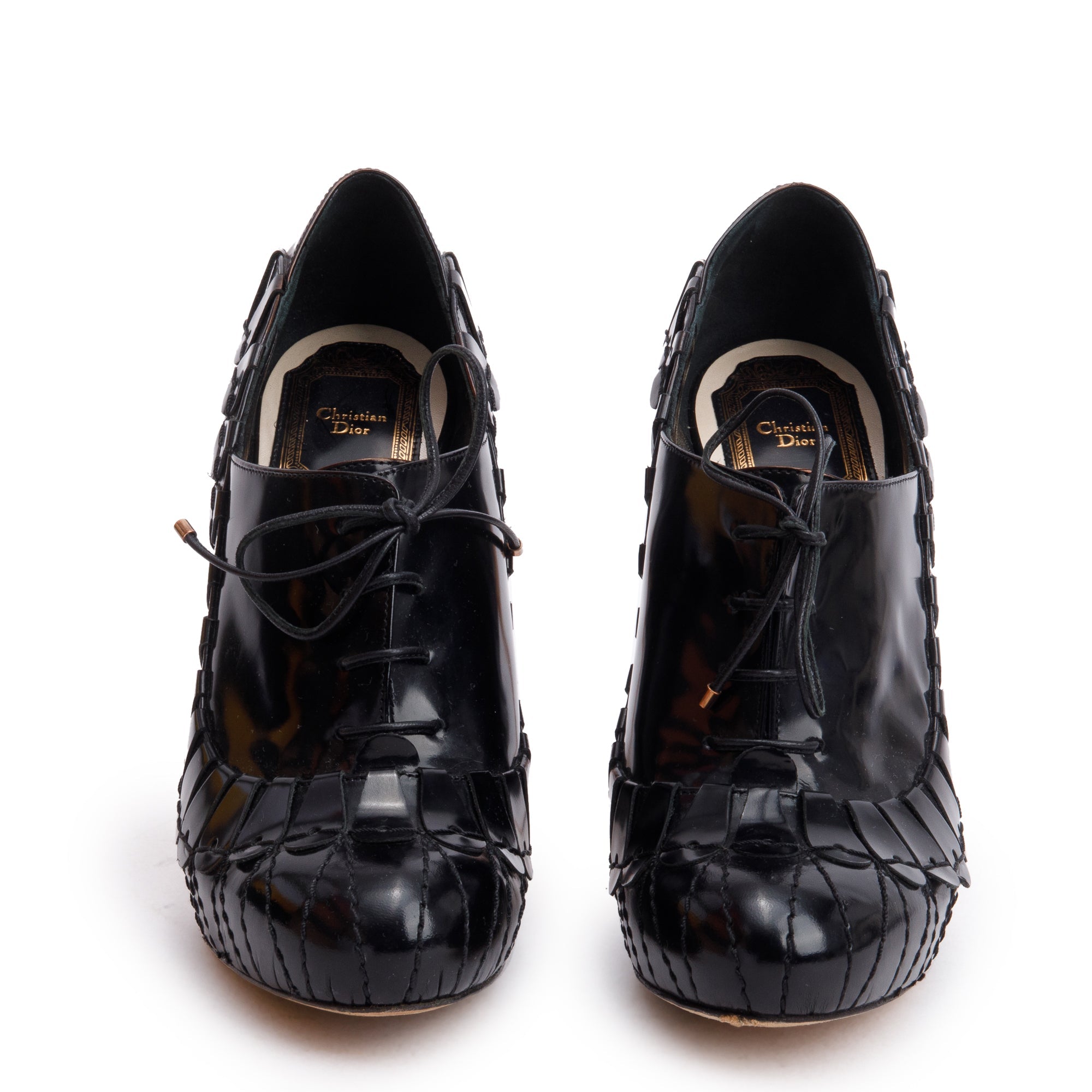 Christian Dior Black Patent Leather Bootie Pumps, Size 36 w/ Box