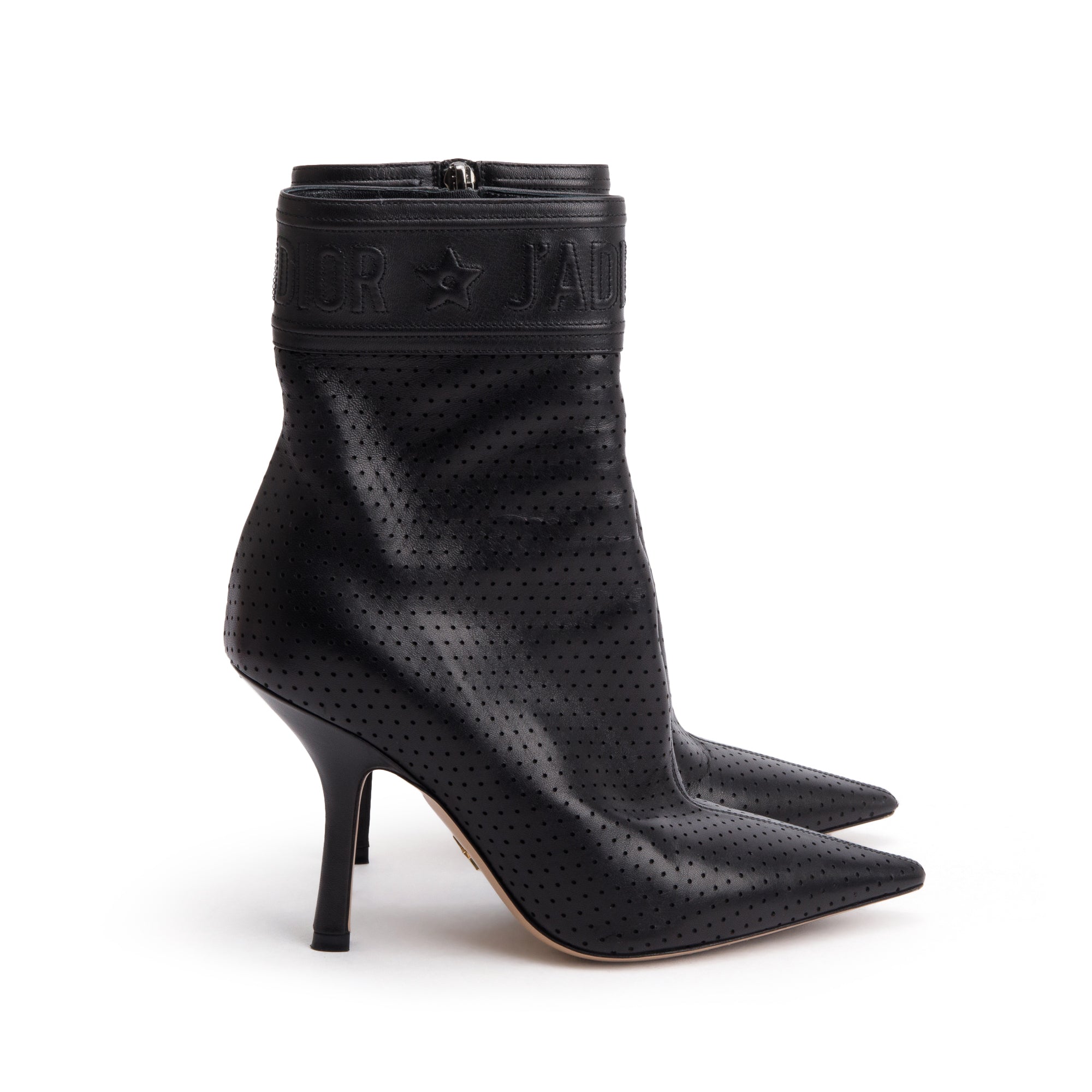 Christian Dior Black Perforated Calfskin Leather J'Dior Ankle Boots, Size 36.5