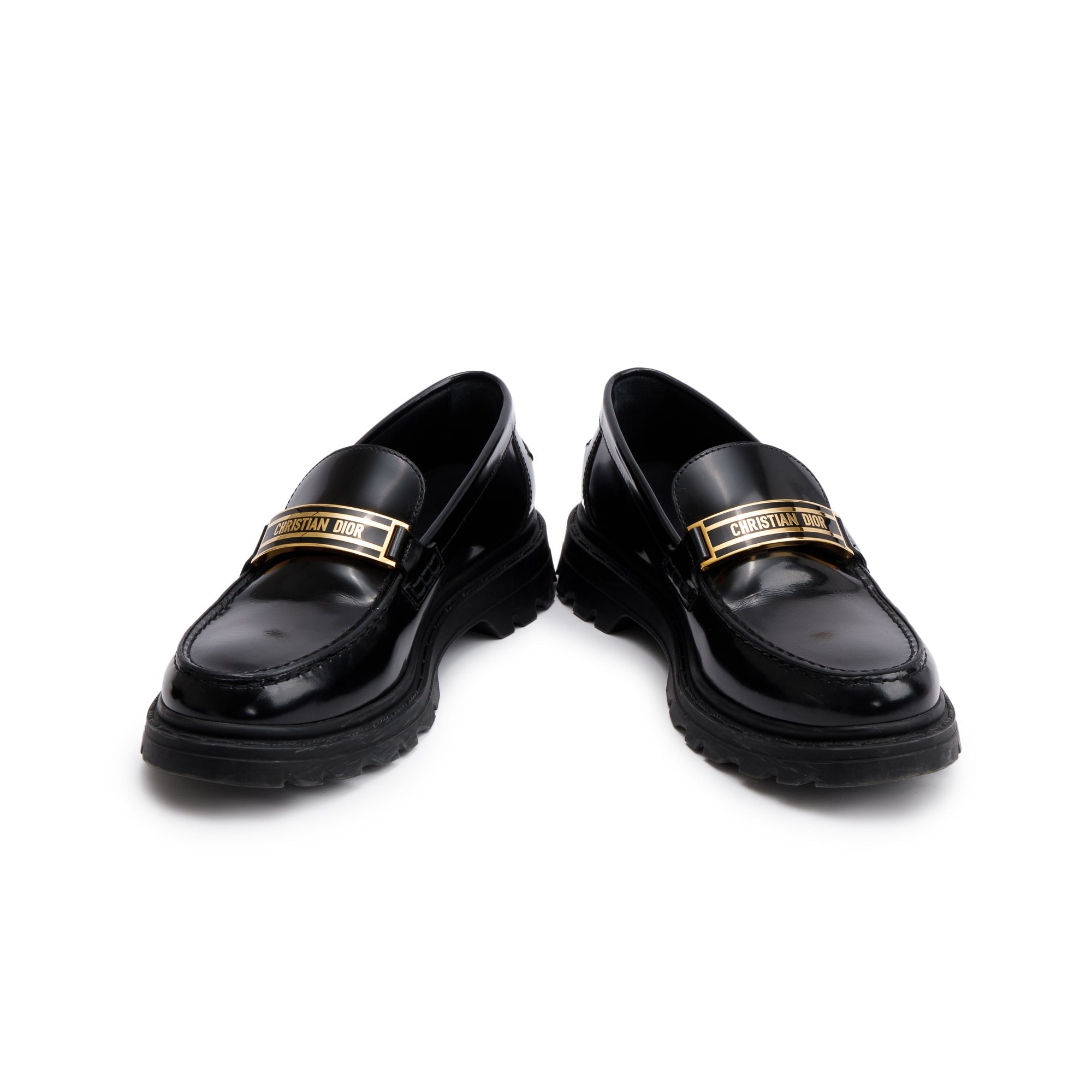 Christian Dior Black Smooth Calfskin Leather Dior Code Loafers, Size 37