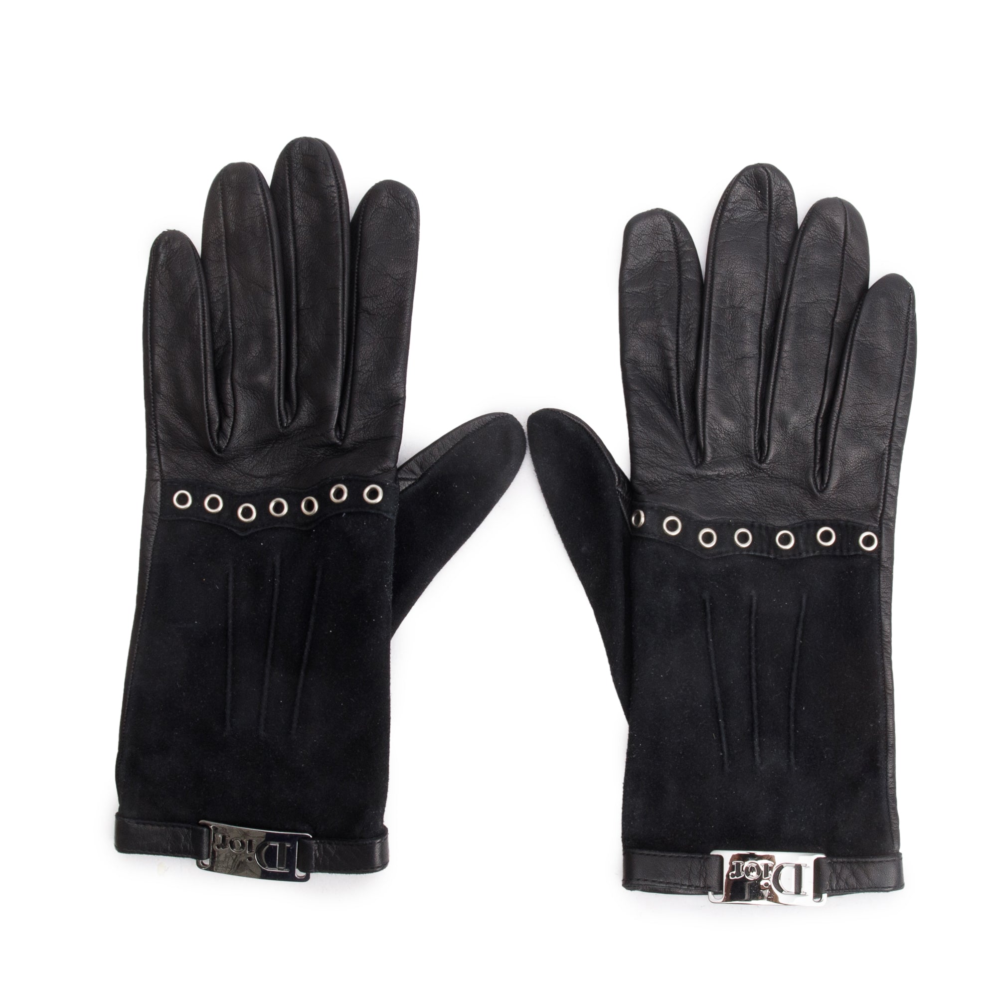 Christian Dior Black Suede Leather Hardware Logo Gloves
