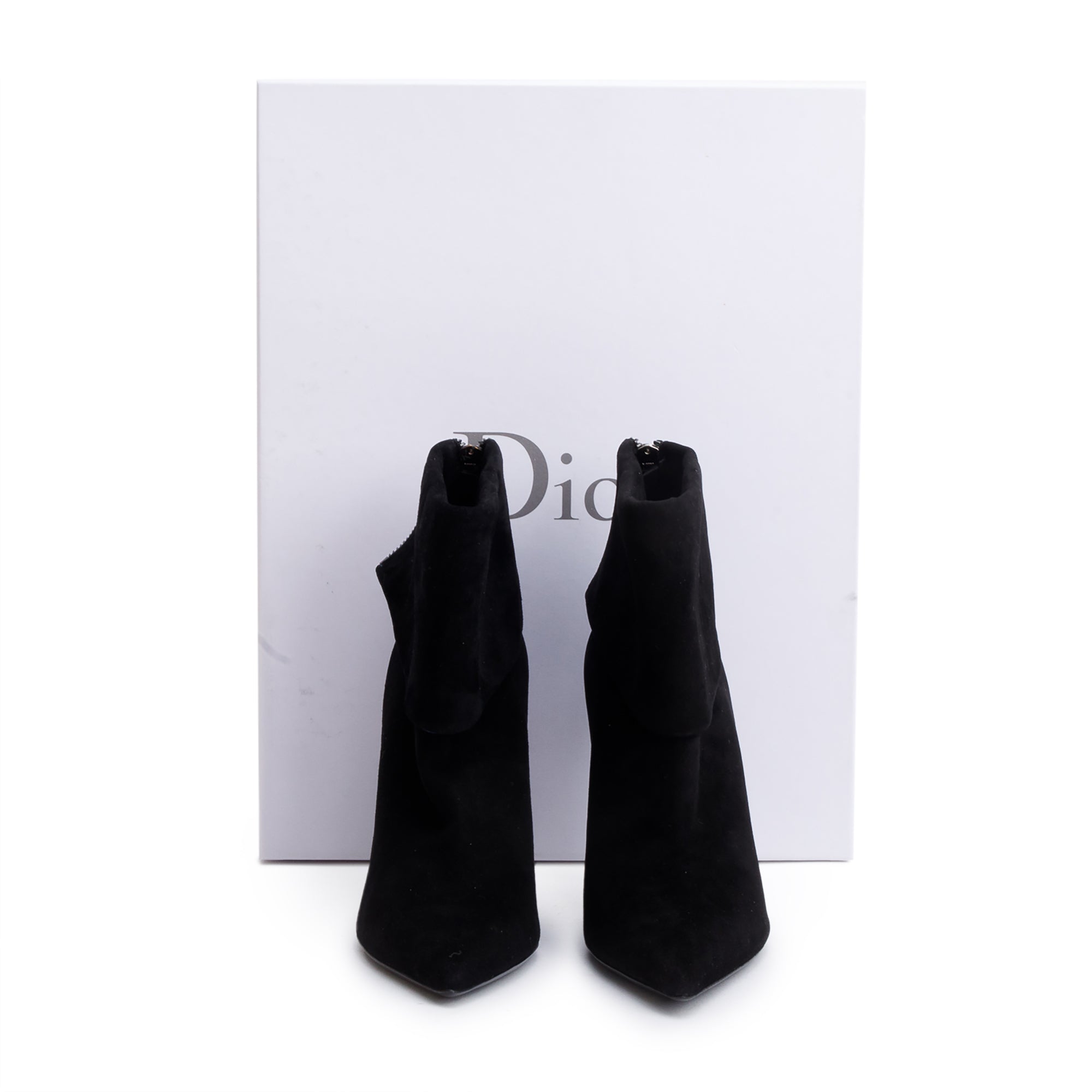 Christian Dior Black Suede Reverso Ankle Boots, Size 37 w/ Box