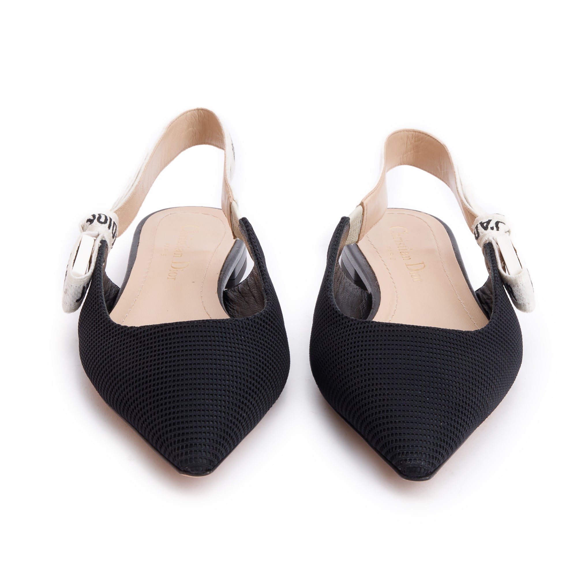 Christian Dior Black Technical Fabric Embroidery J'Adior Slingback Flats, Size 36 w/ Box