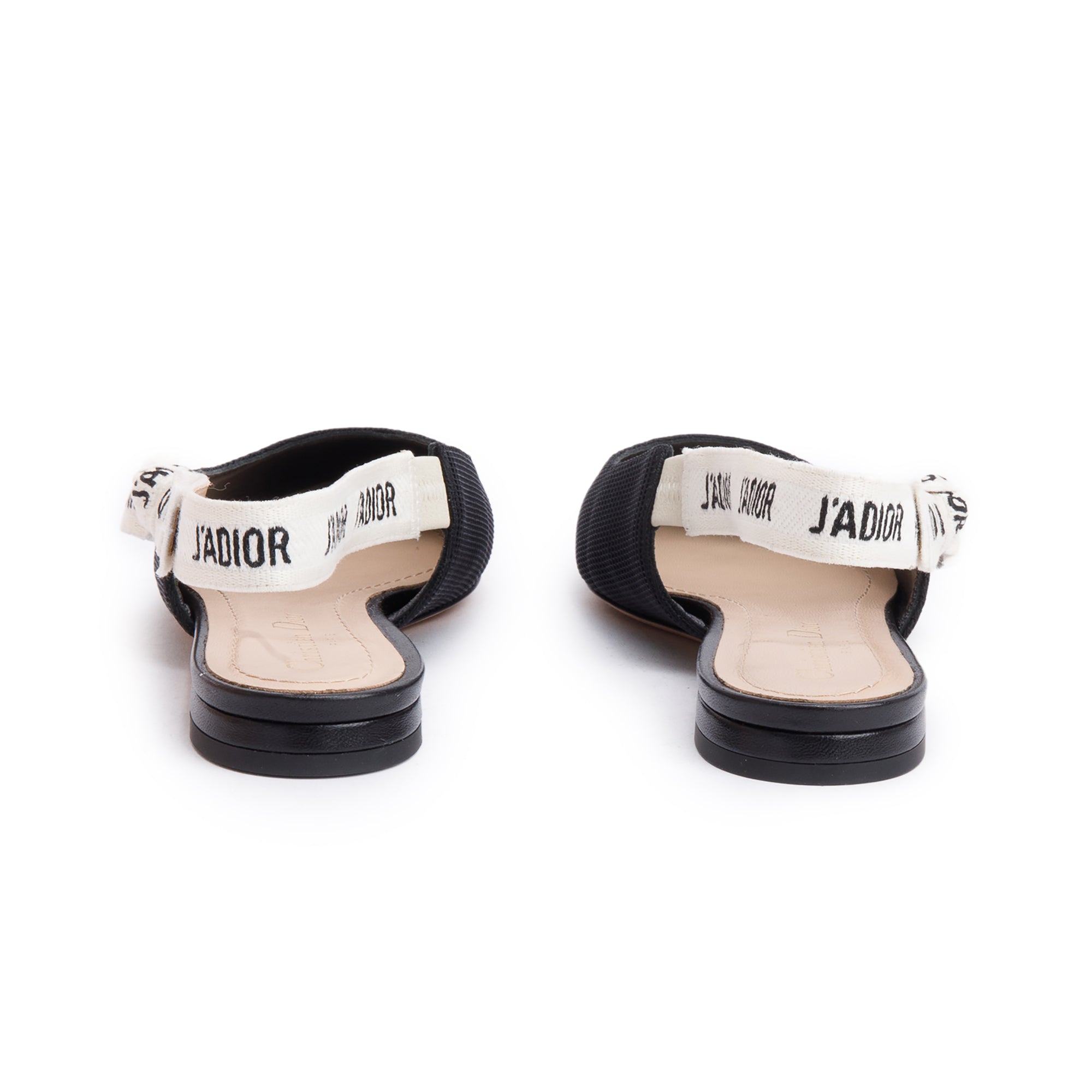 Christian Dior Black Technical Fabric Embroidery J'Adior Slingback Flats, Size 36 w/ Box