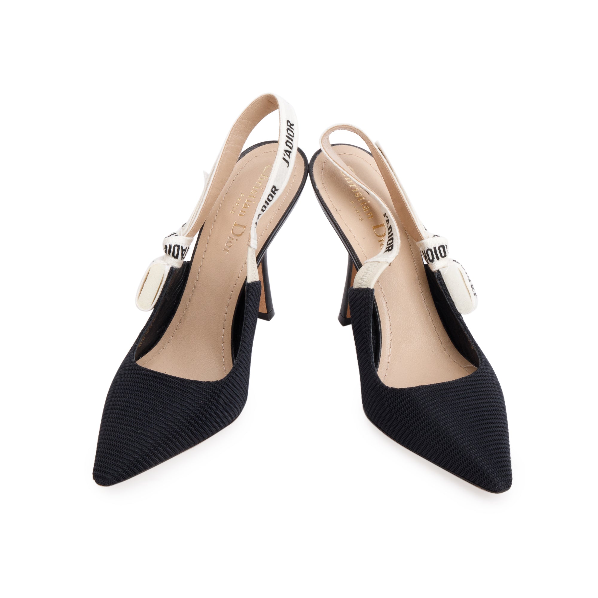 Christian Dior Black Technical Fabric Embroidery J'Adior Slingback Pumps, Size 37.5 w/ Box