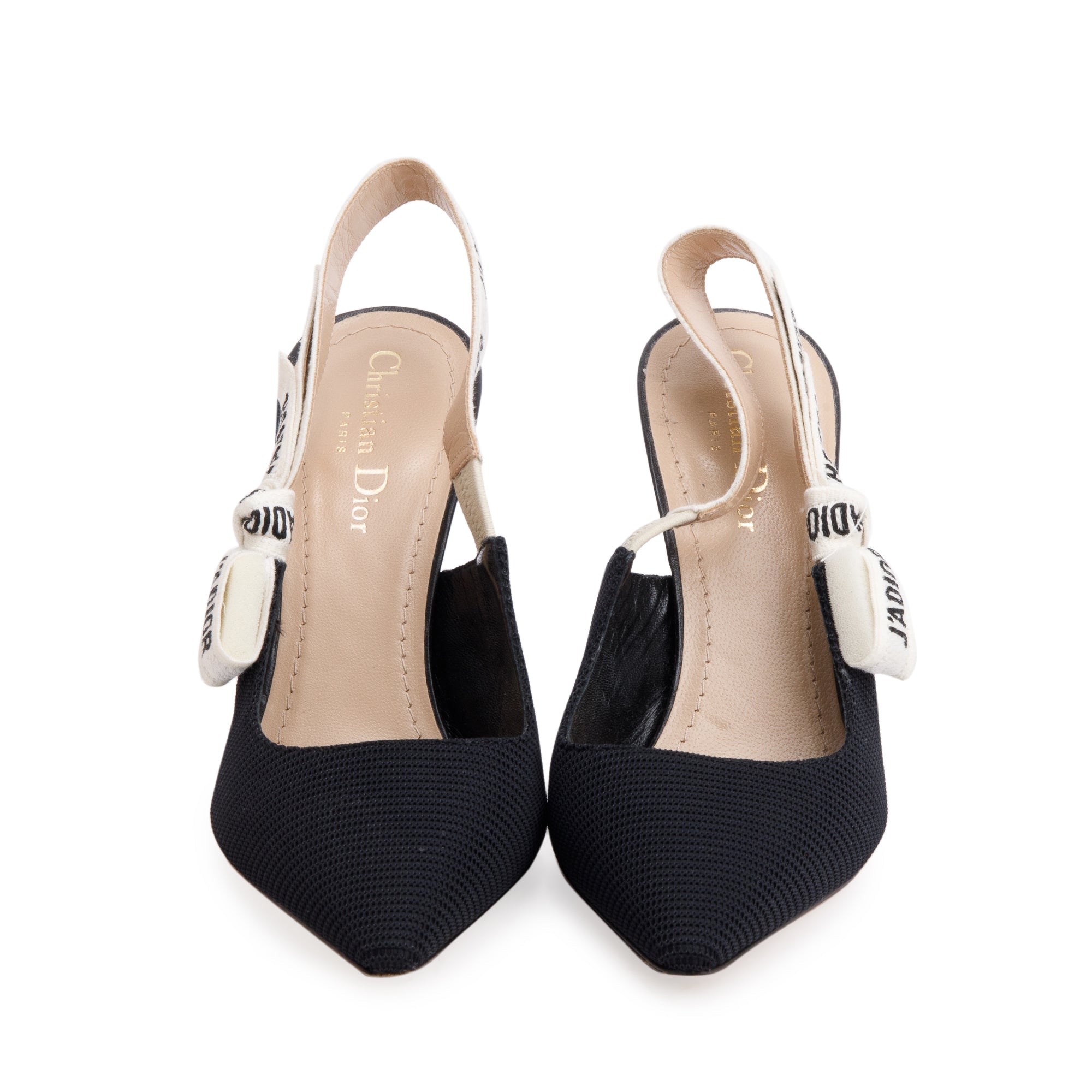 Christian Dior Black Technical Fabric Embroidery J'Adior Slingback Pumps, Size 37.5 w/ Box