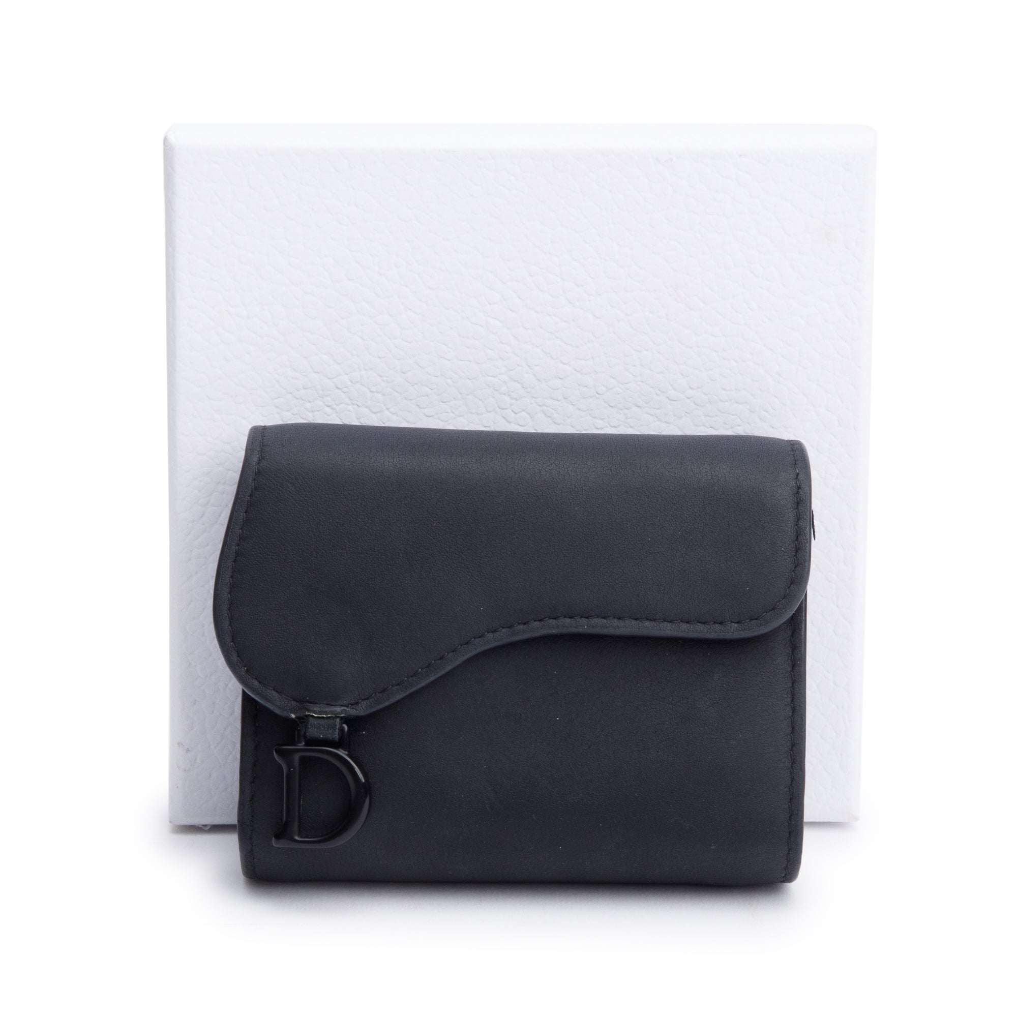 Christian Dior Black Ultra Matte Leather Saddle Lotus Wallet w/ Box