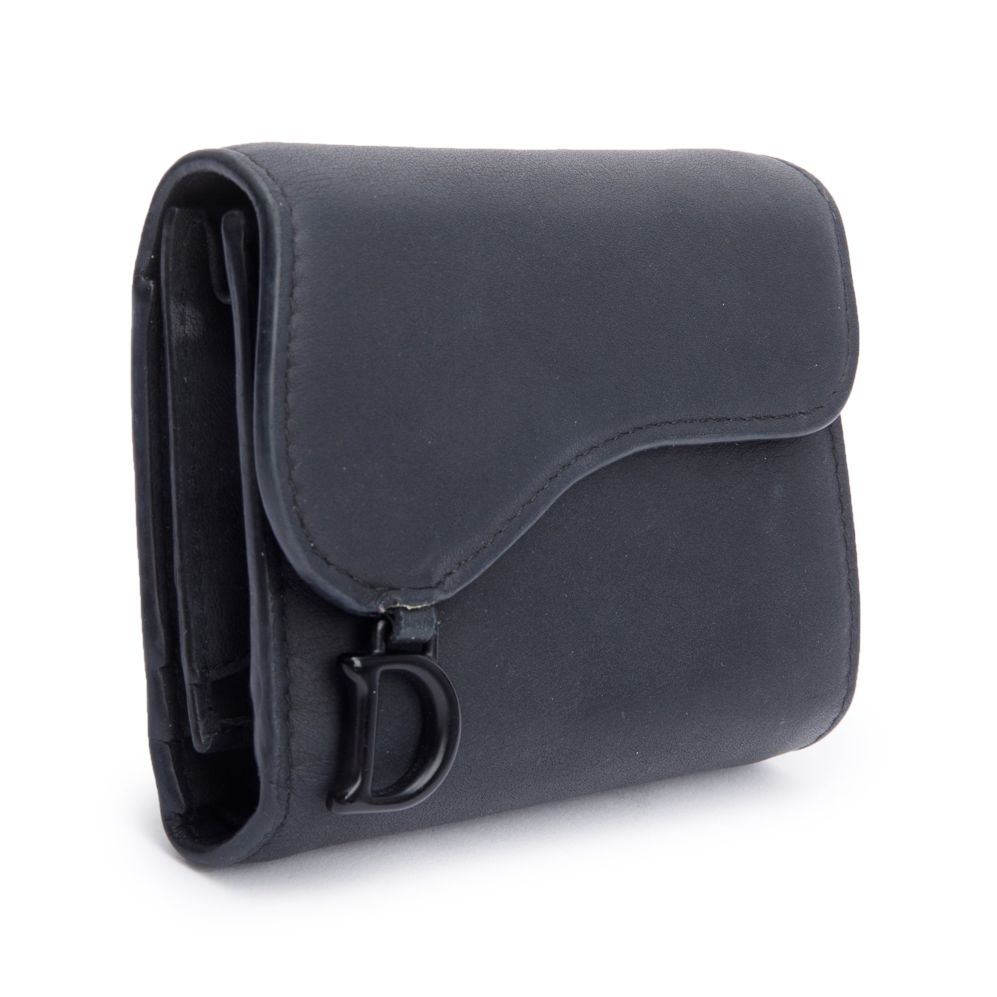 Christian Dior Black Ultra Matte Leather Saddle Lotus Wallet w/ Box