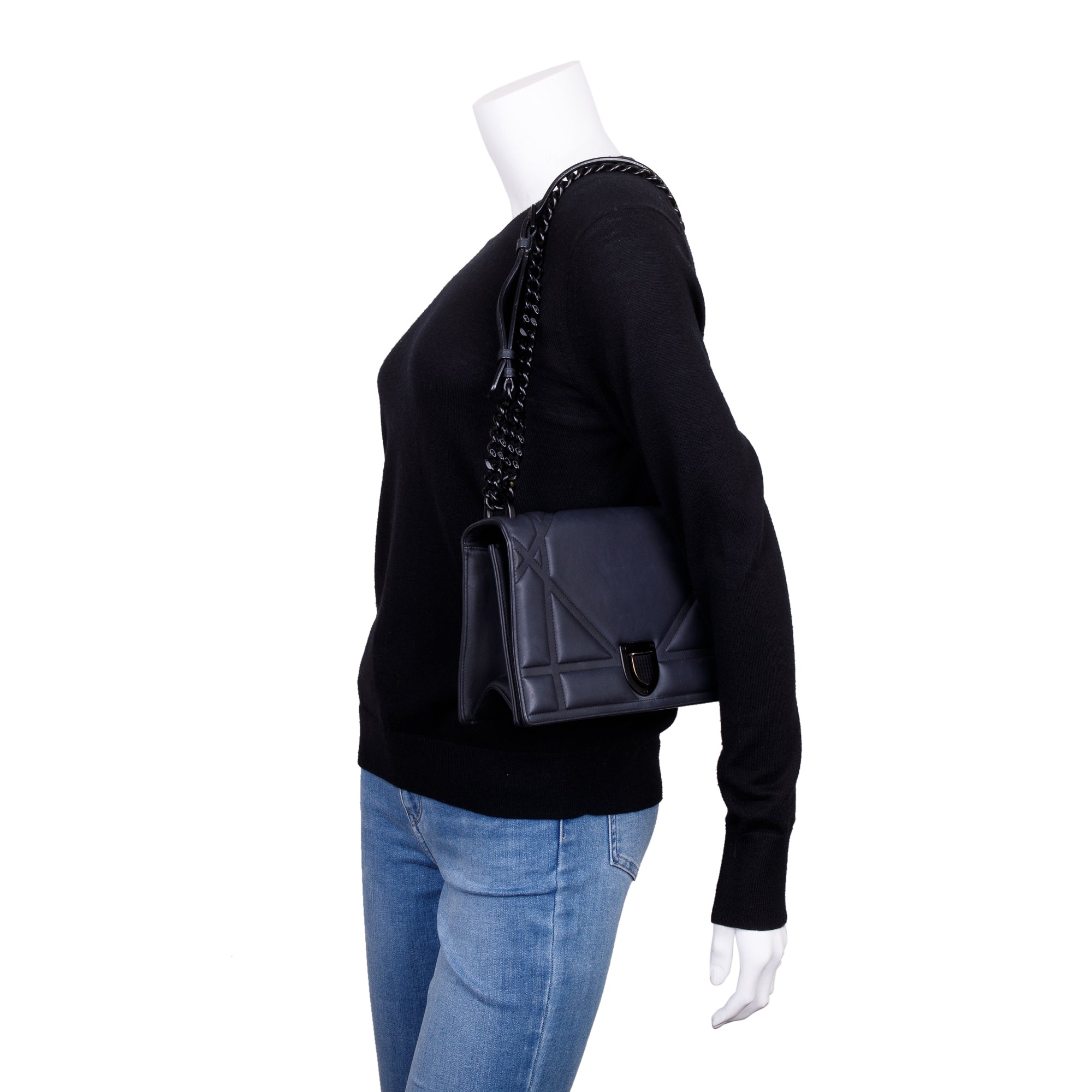 Christian Dior Black Ultramatte Calfskin Leather Medium Diorama Flap Bag