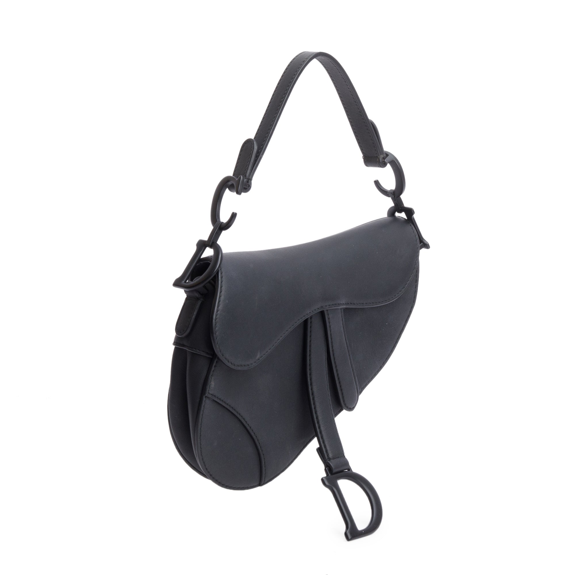 Christian Dior Black Ultramatte Calfskin Leather Mini Saddle Bag