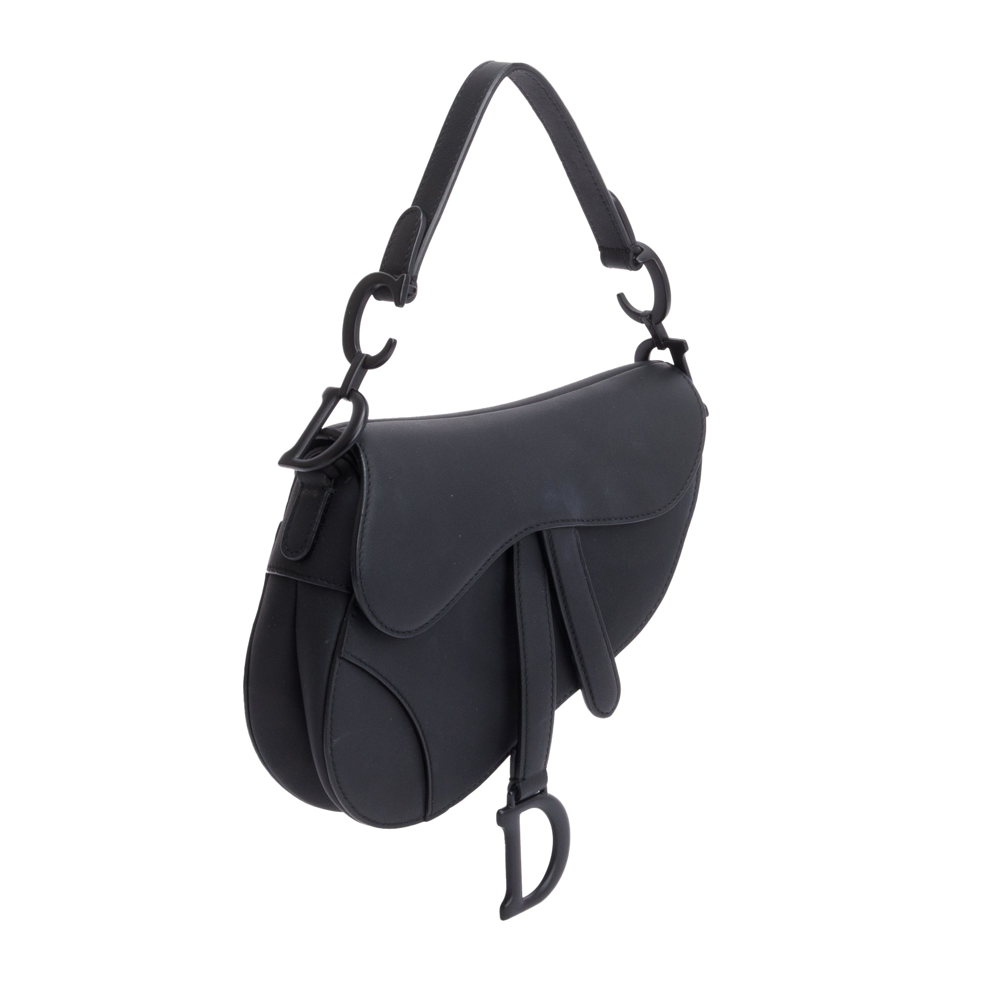 Christian Dior Black Ultramatte Calfskin Leather Mini Saddle Bag w/ Box & Authenticity Card