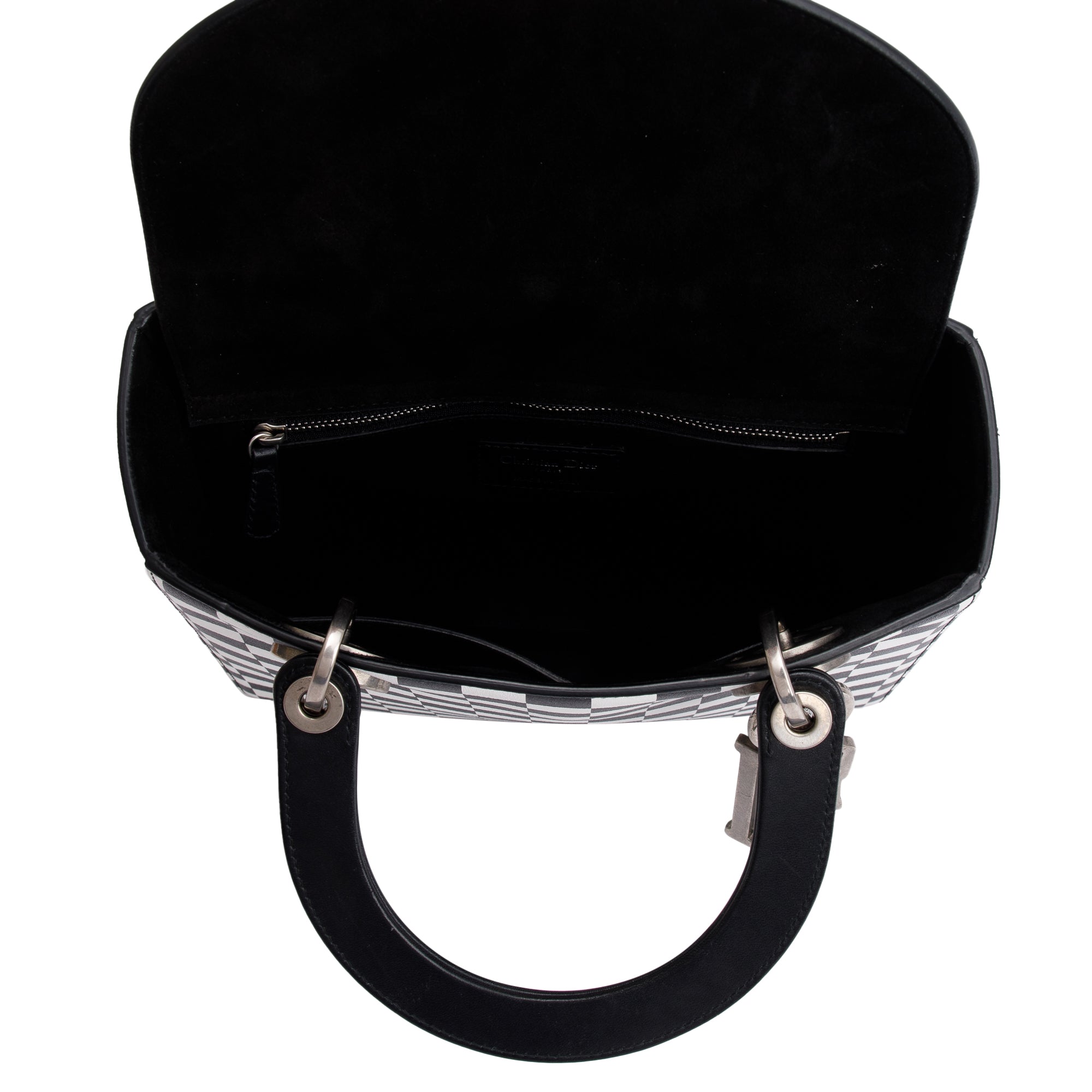 Christian Dior Black & White Check Print Leather Medium Lady Dior Bag w/ Strap, Box & Authenticity Card