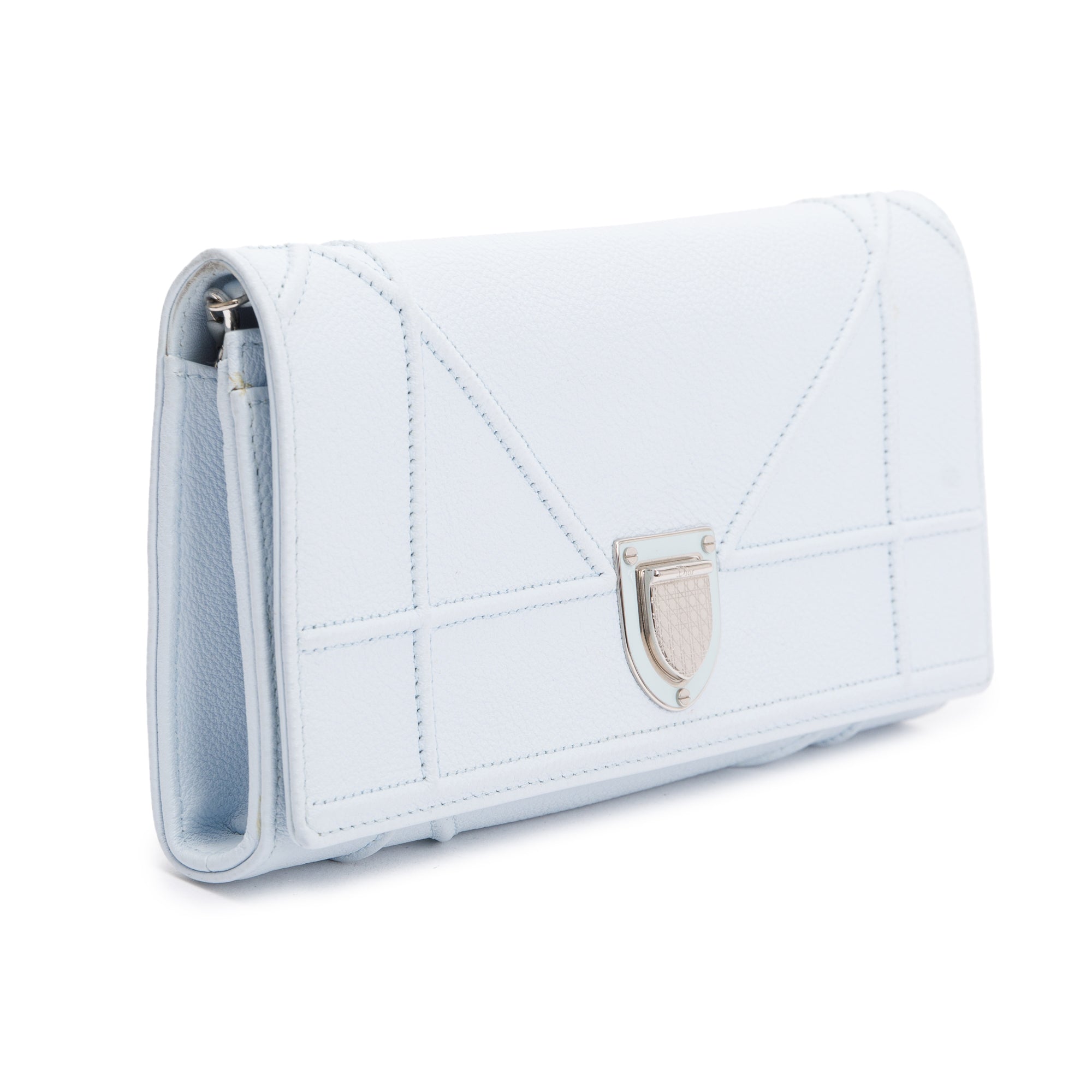 Christian Dior Blue Calfskin Leather Diorama Wallet on Chain