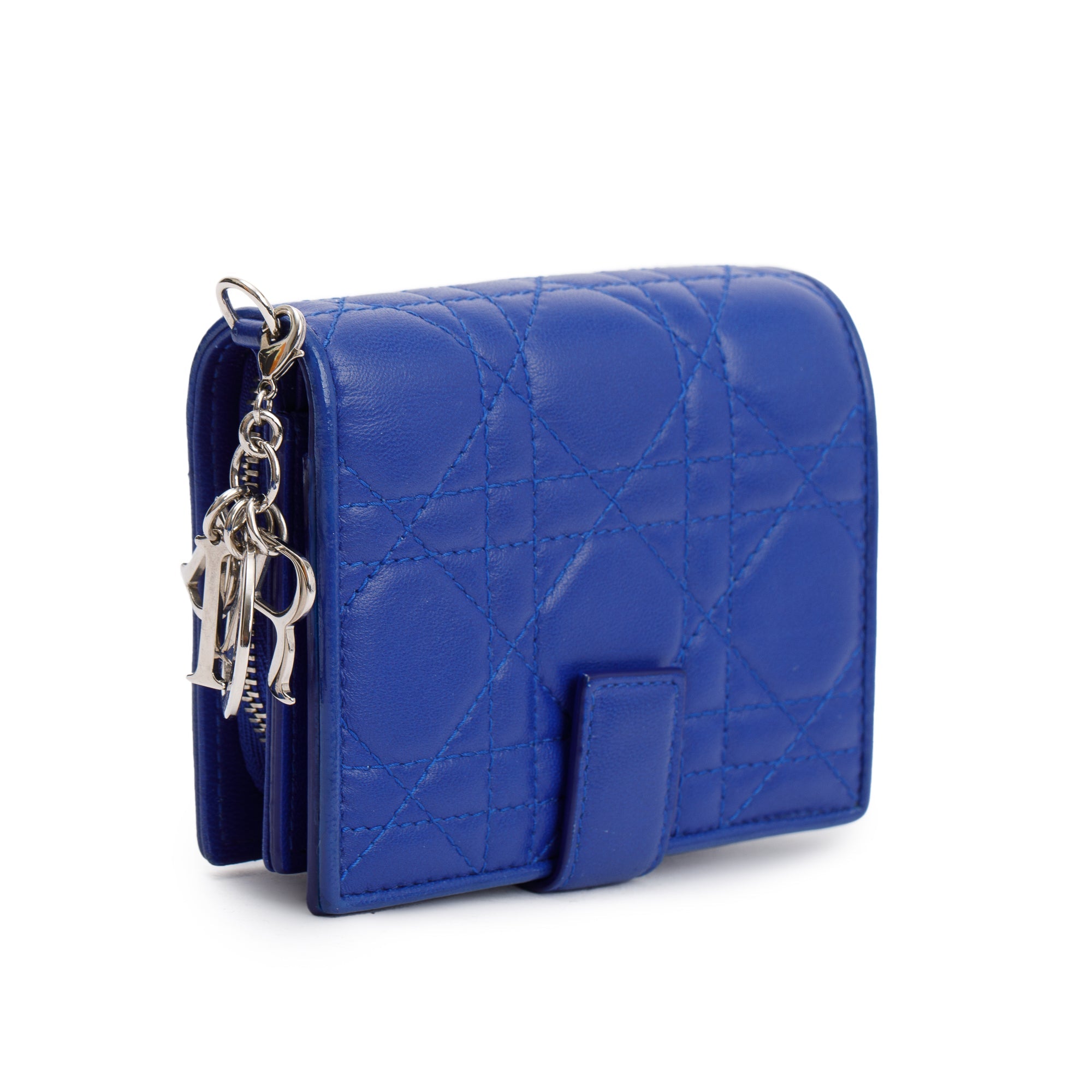 Christian Dior Blue Cannage Lambskin Leather Lady Dior Compact Wallet