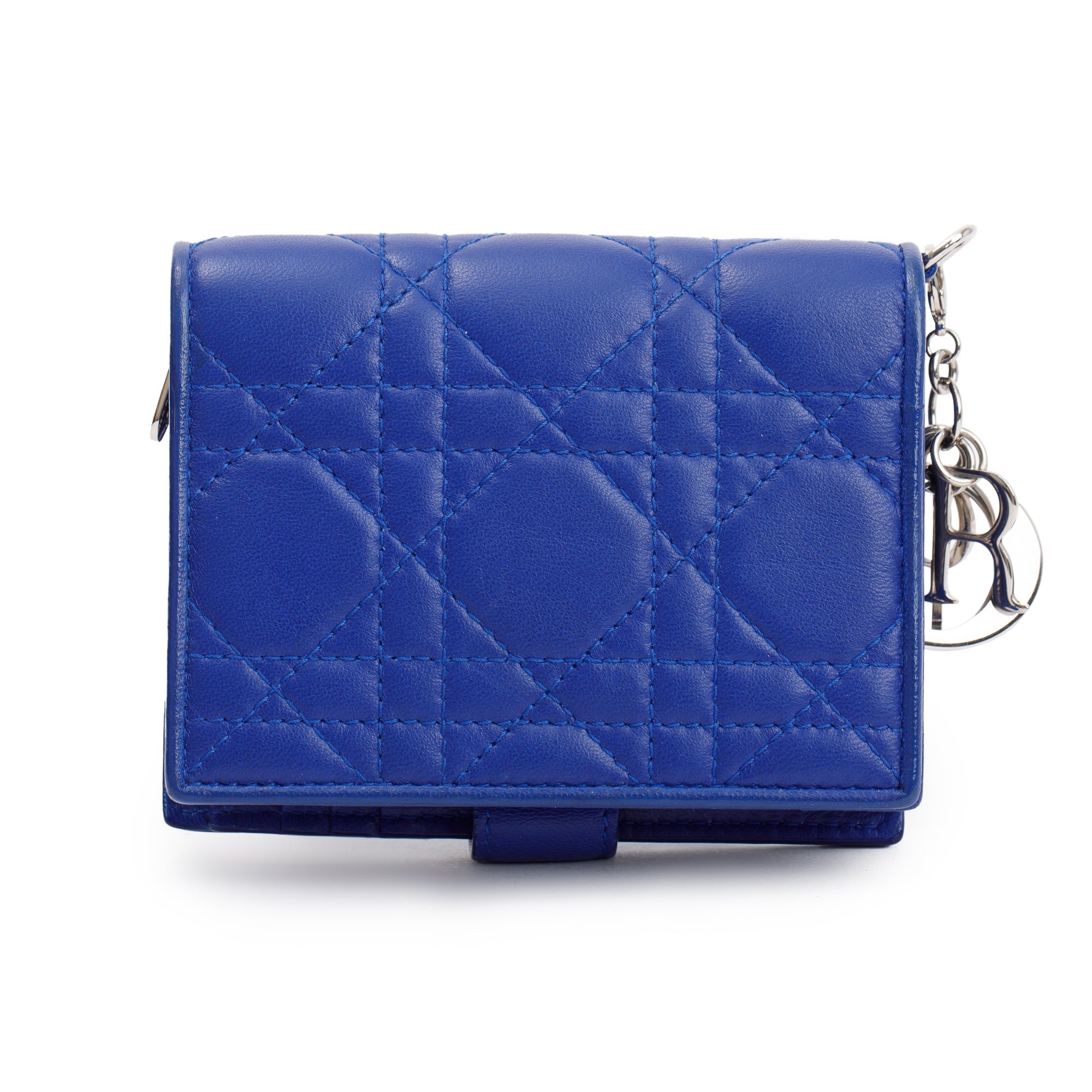 Christian Dior Blue Cannage Lambskin Leather Lady Dior Compact Wallet