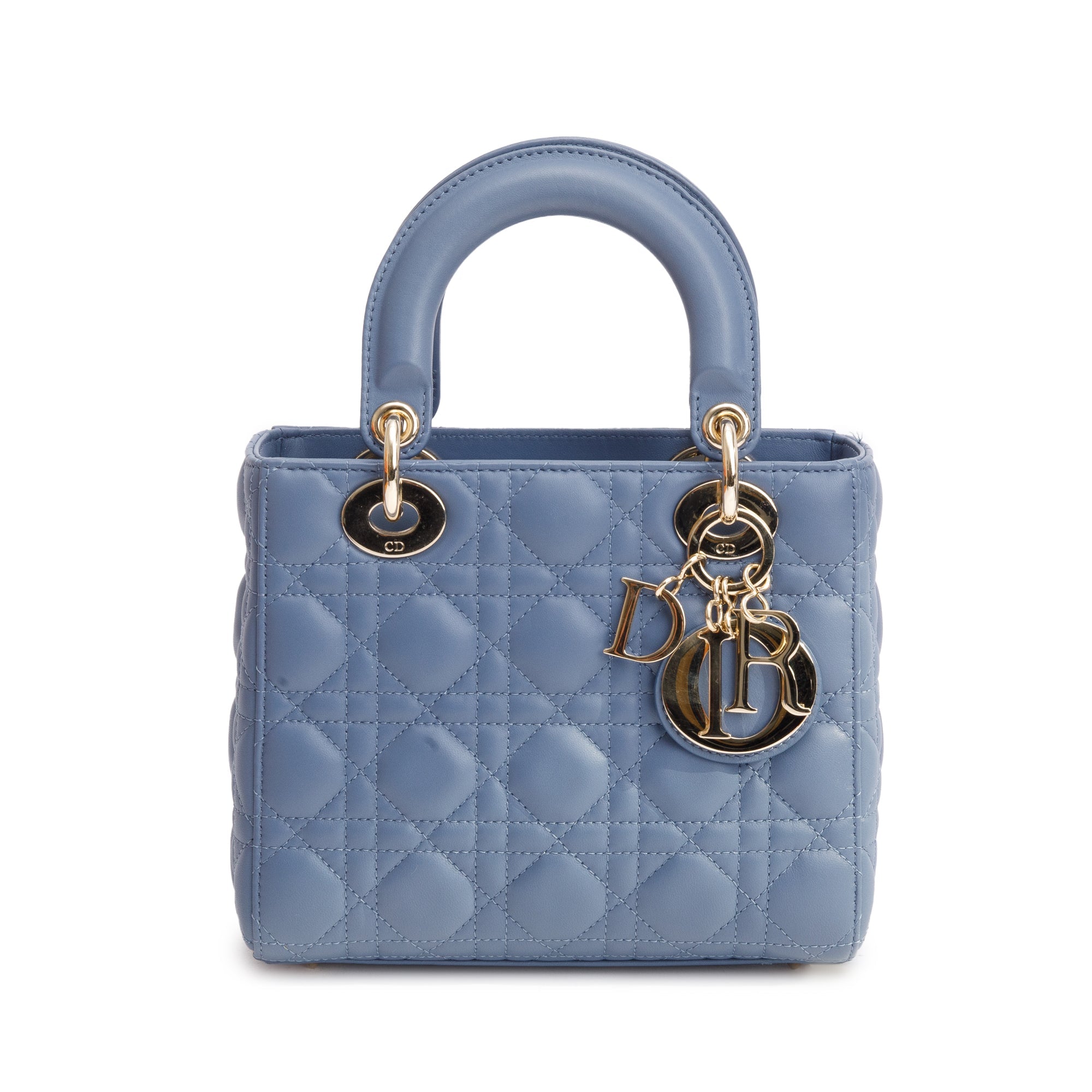 Christian Dior Blue Cannage Leather Small Lady Dior Bag w/ Strap & Authenticity Card