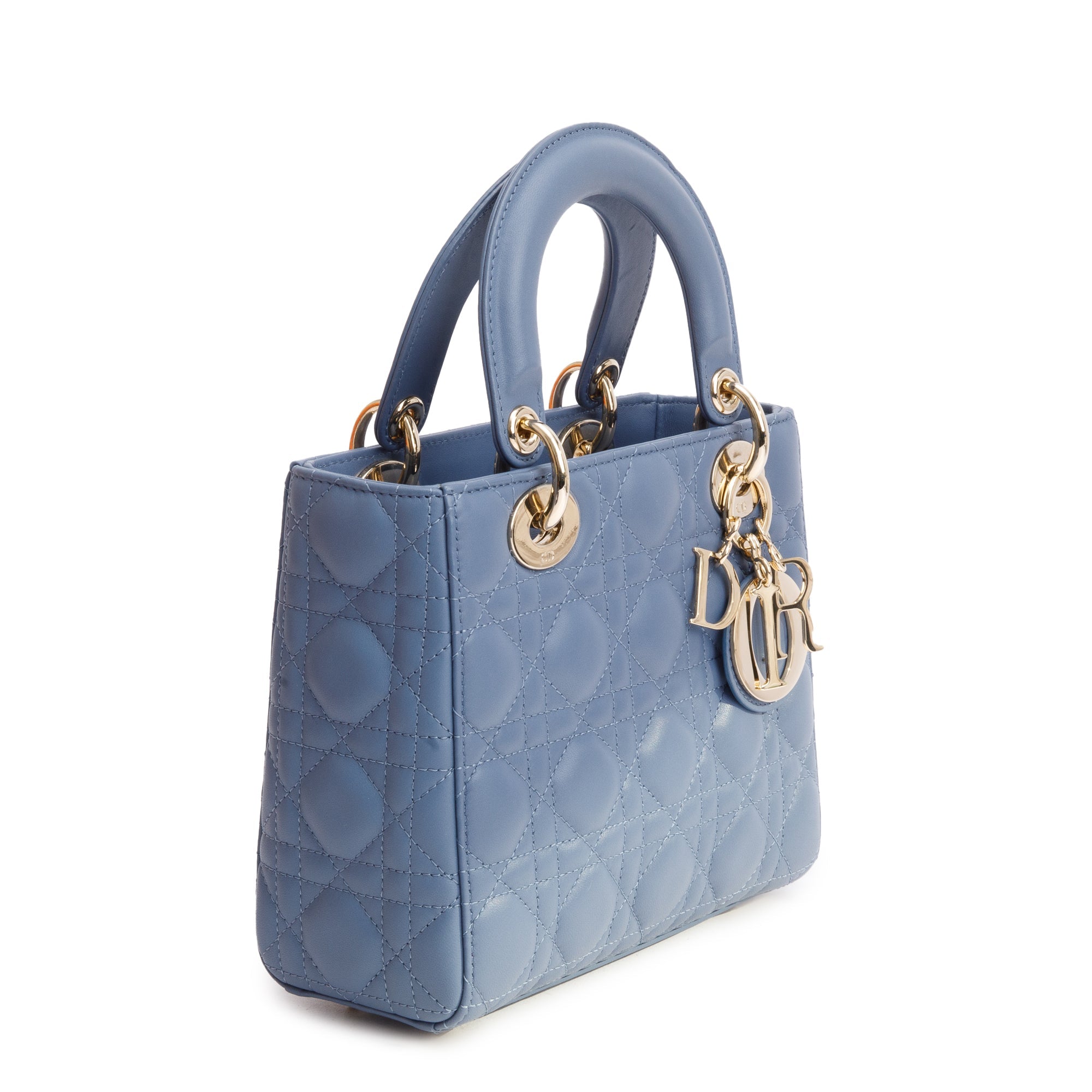 Christian Dior Blue Cannage Leather Small Lady Dior Bag w/ Strap & Authenticity Card