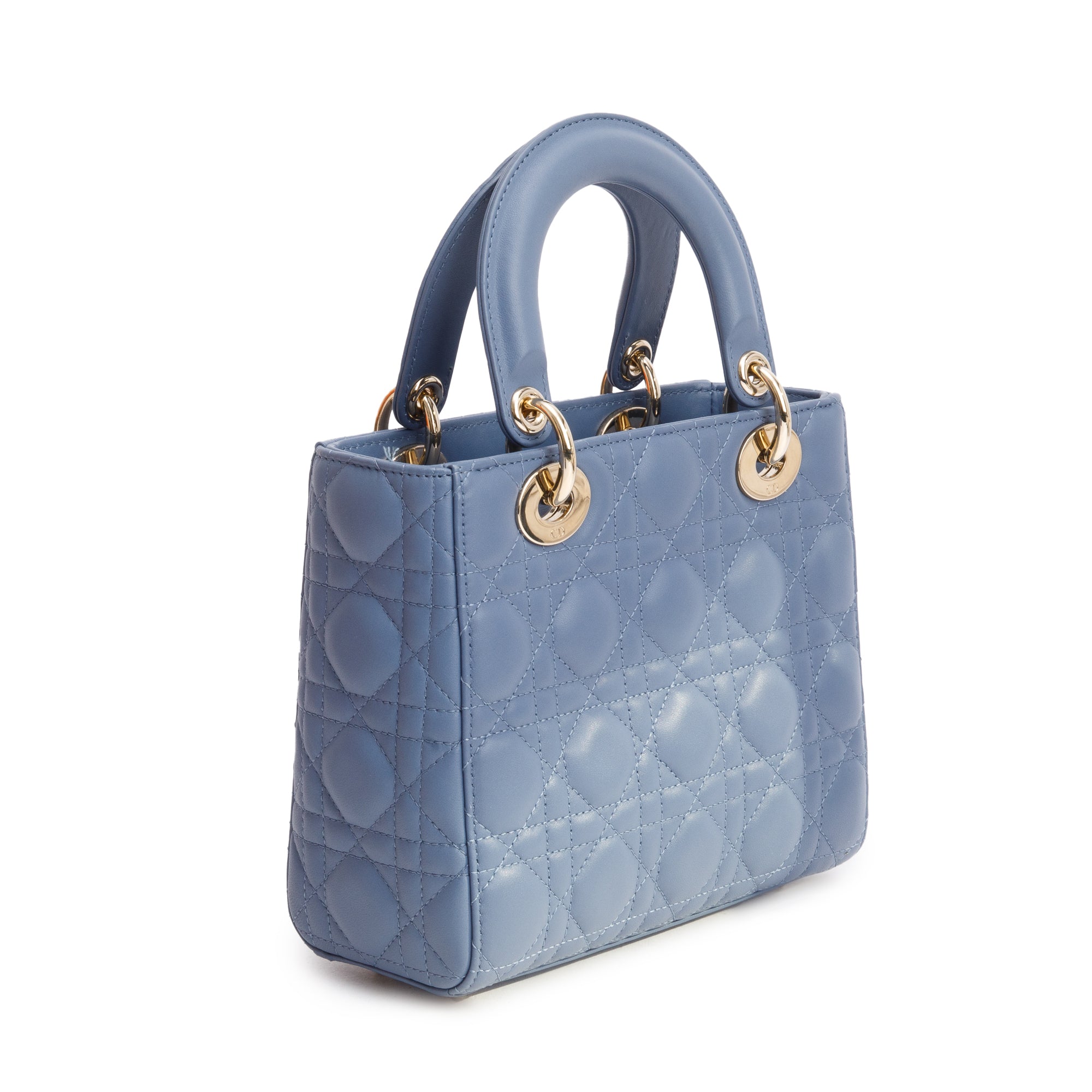 Christian Dior Blue Cannage Leather Small Lady Dior Bag w/ Strap & Authenticity Card