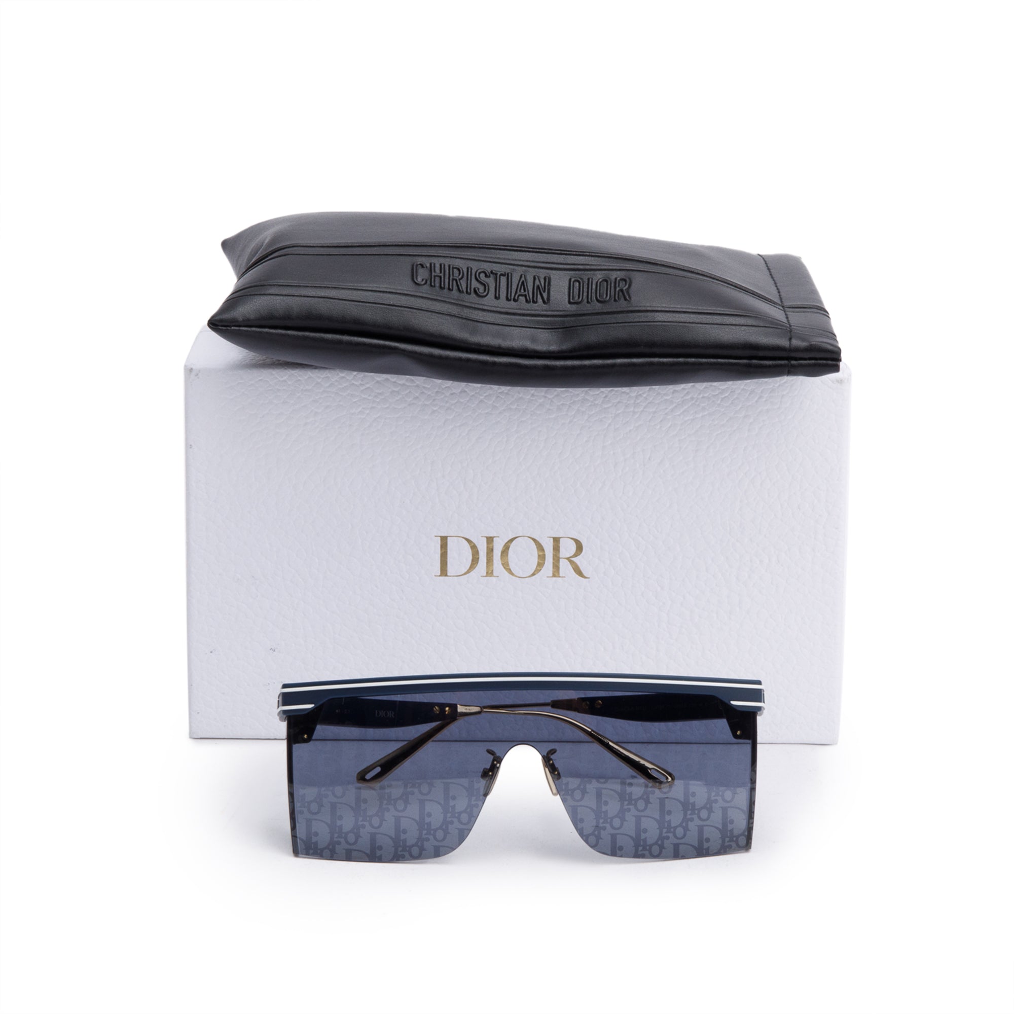 Christian Dior Blue Oblique DiorClub M1U Shield Mask Sunglasses w/ Box & Case