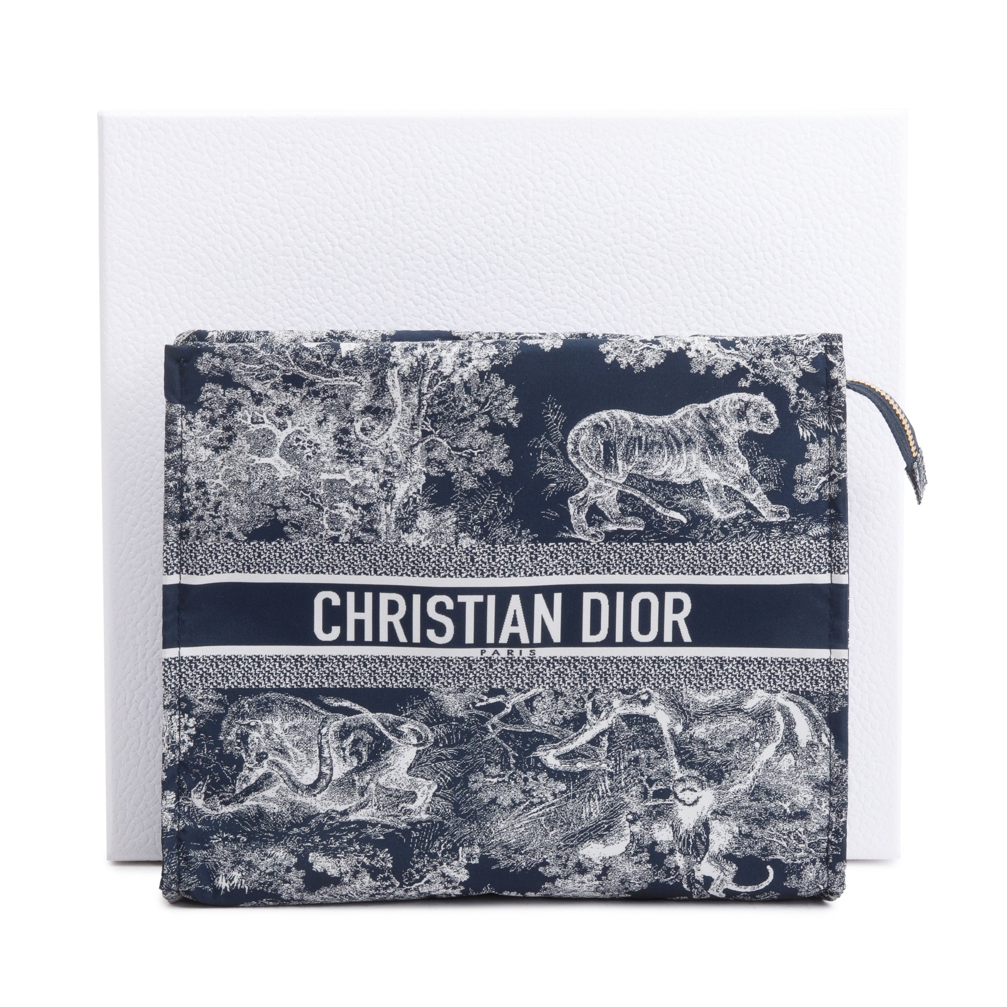 Christian Dior Blue Toile De Jouy Reverse Technical Fabric DiorTravel Zipped Pouch w/ Box