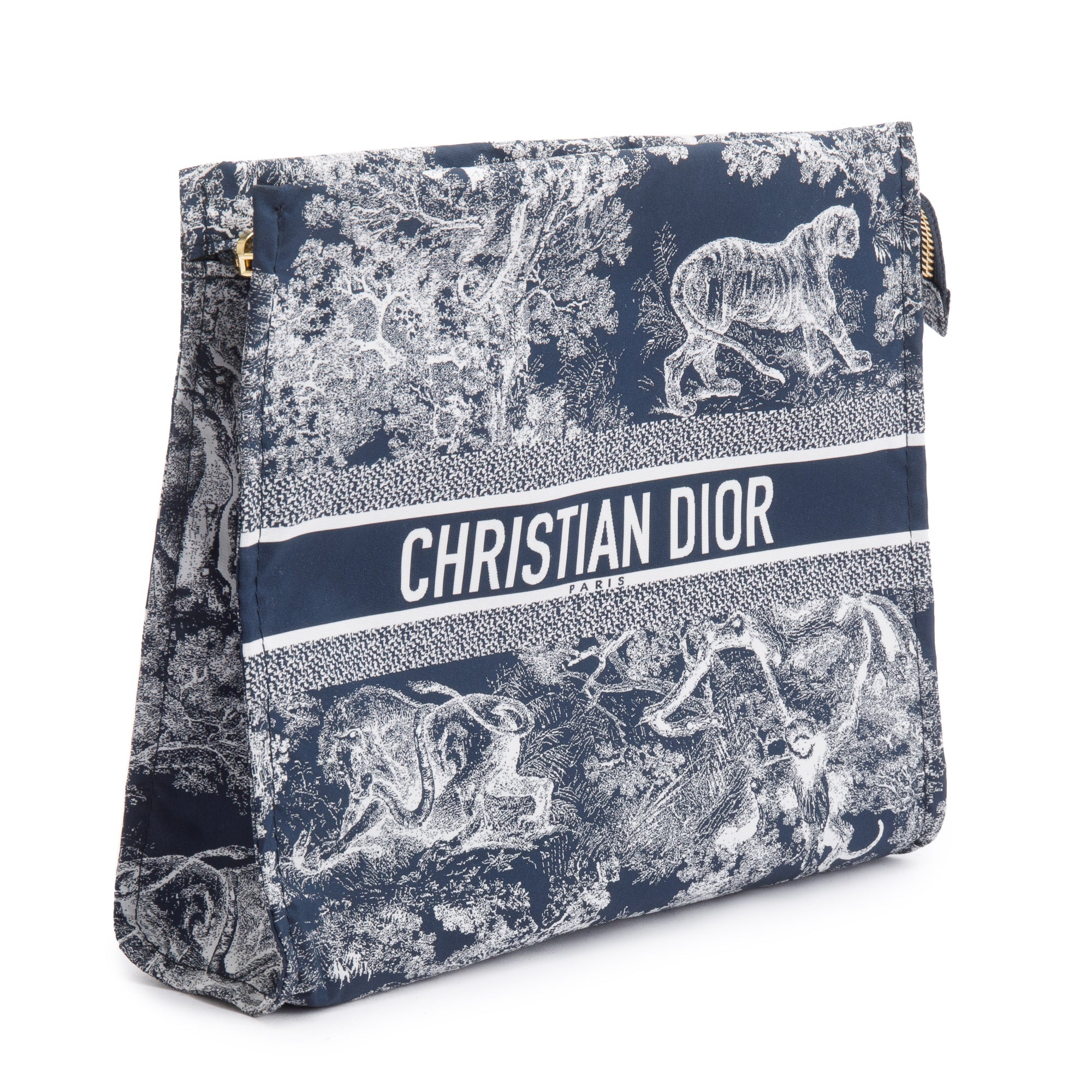 Christian Dior Blue Toile De Jouy Reverse Technical Fabric DiorTravel Zipped Pouch w/ Box