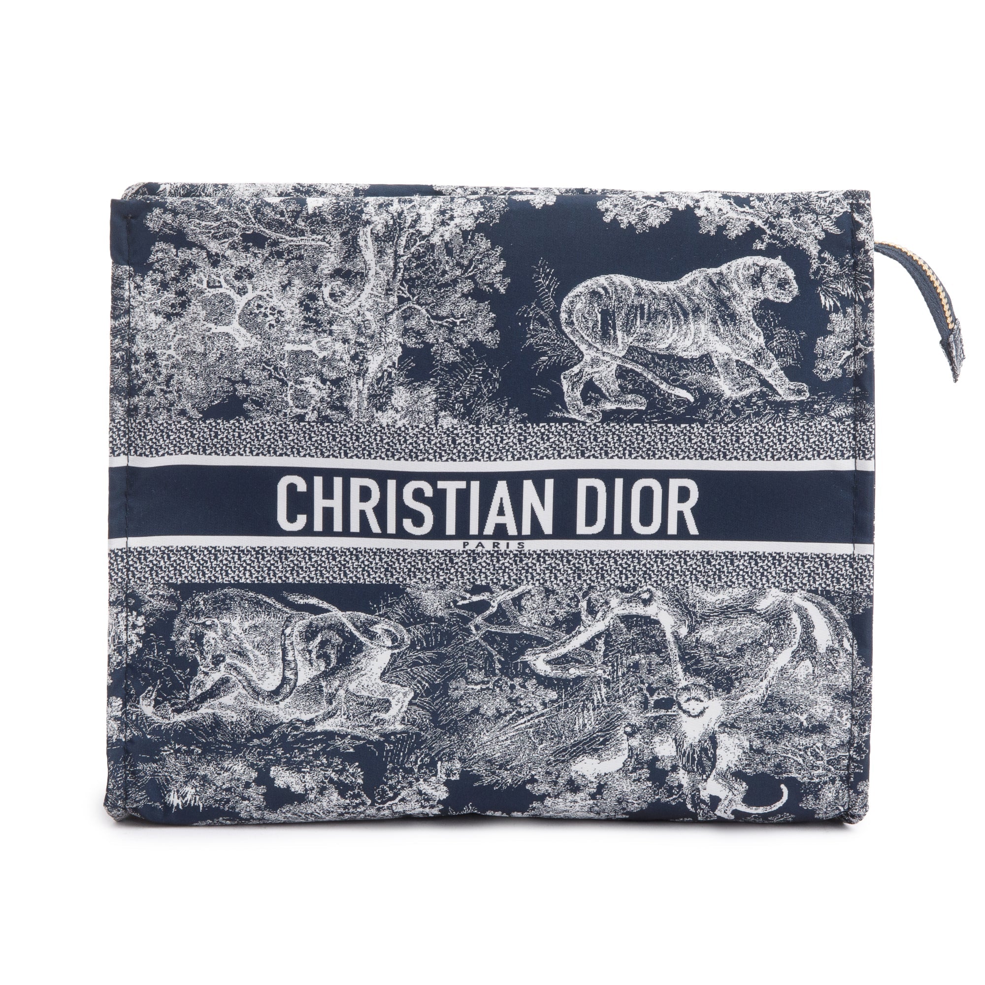 Christian Dior Blue Toile De Jouy Reverse Technical Fabric DiorTravel Zipped Pouch w/ Box