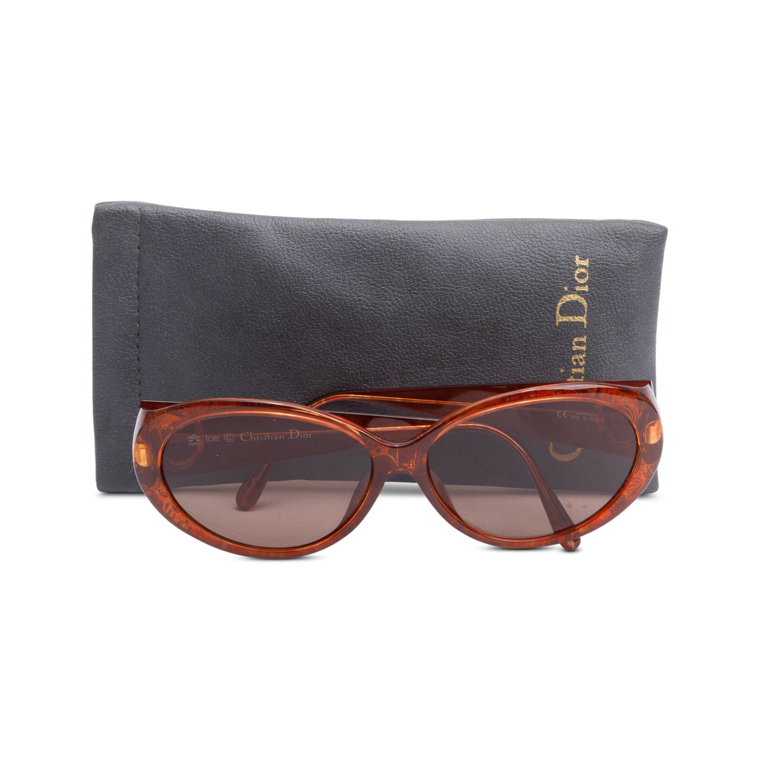 Christian Dior Brown Printed Acetate Austria 2854 Oval Sunglasses w/ Case