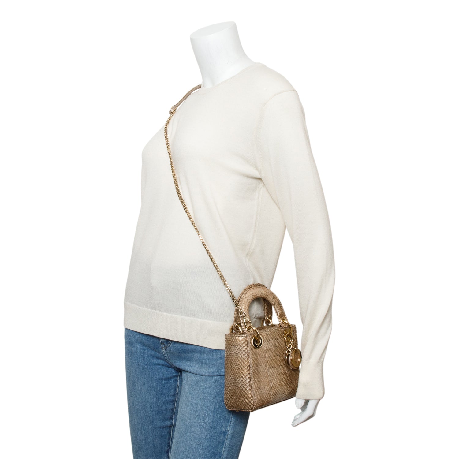 Christian Dior Brown Python Mini Lady Dior Bag w/ Strap