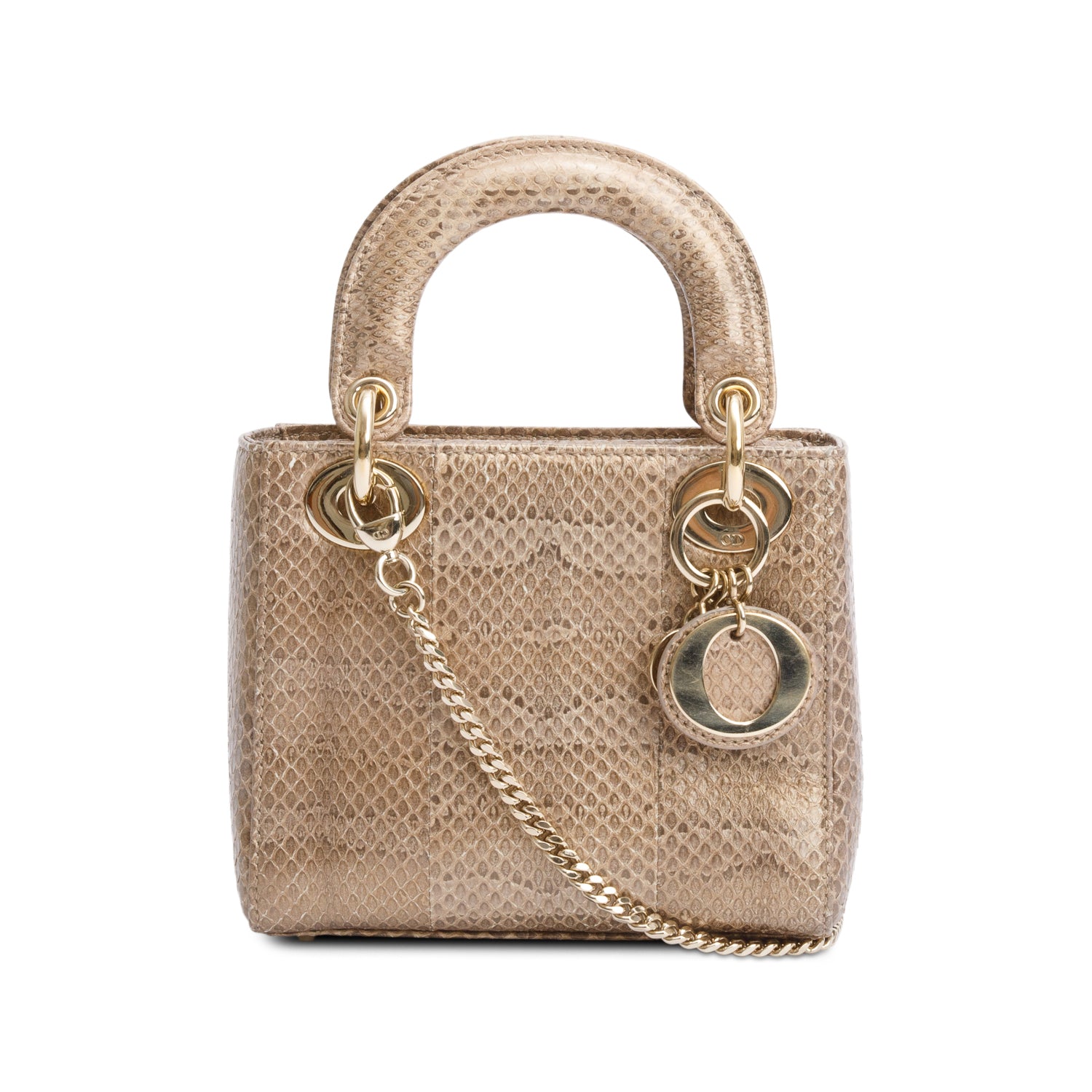 Christian Dior Brown Python Mini Lady Dior Bag w/ Strap
