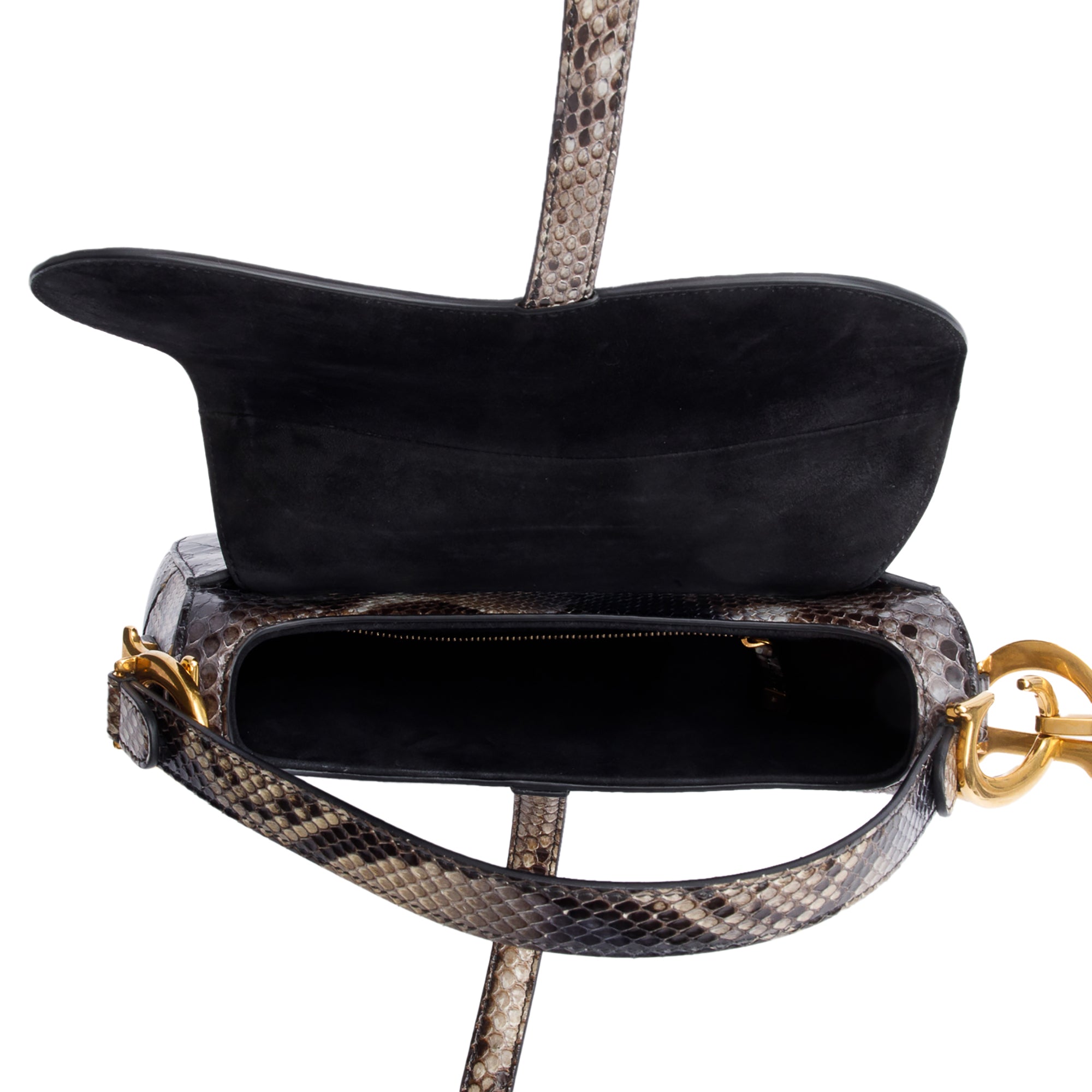 Christian Dior Brown Snakeskin Saddle Bag w/ Box