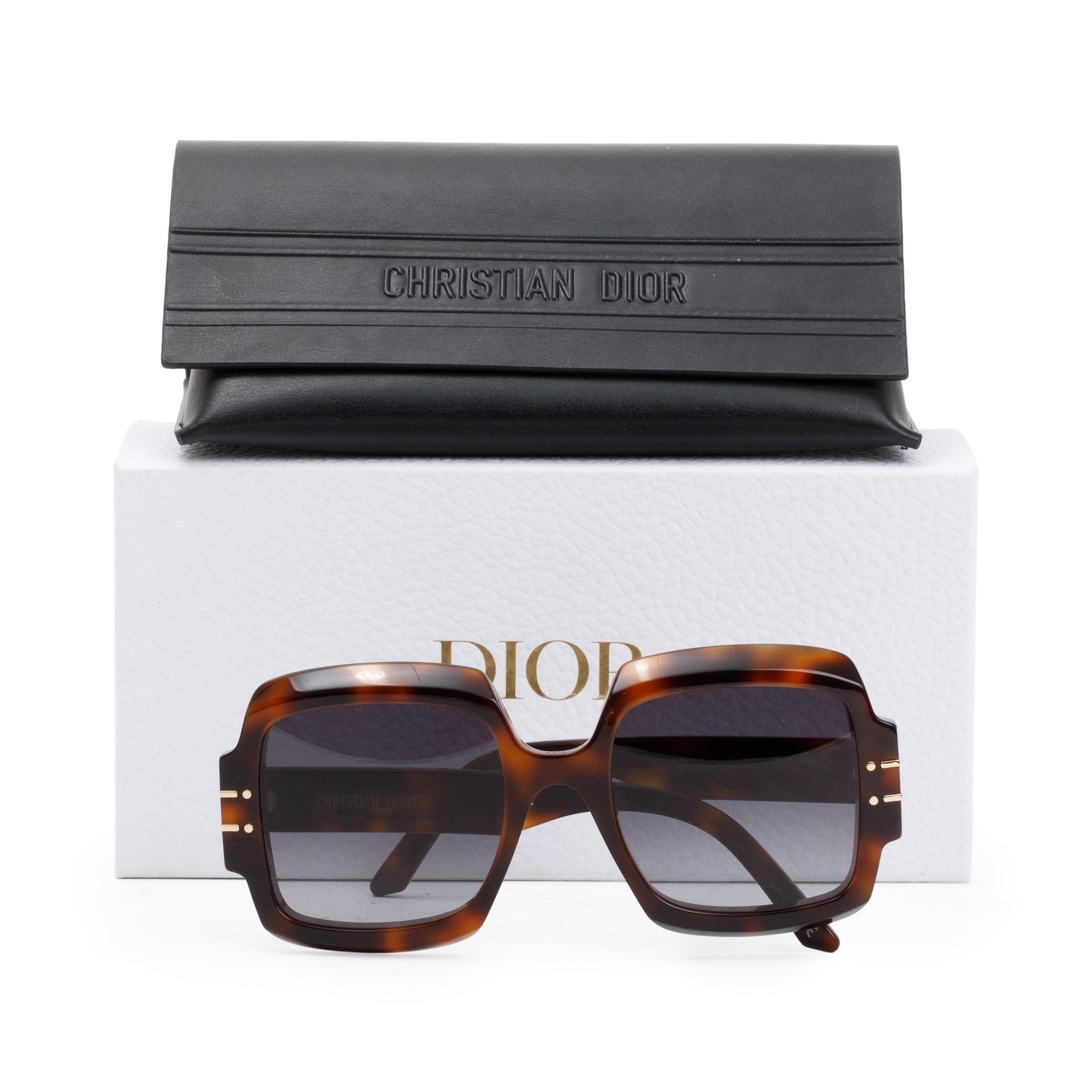 Christian Dior Brown Tortoise Acetate DiorSignature S1U Oversized Sunglasses w/ Box & Case
