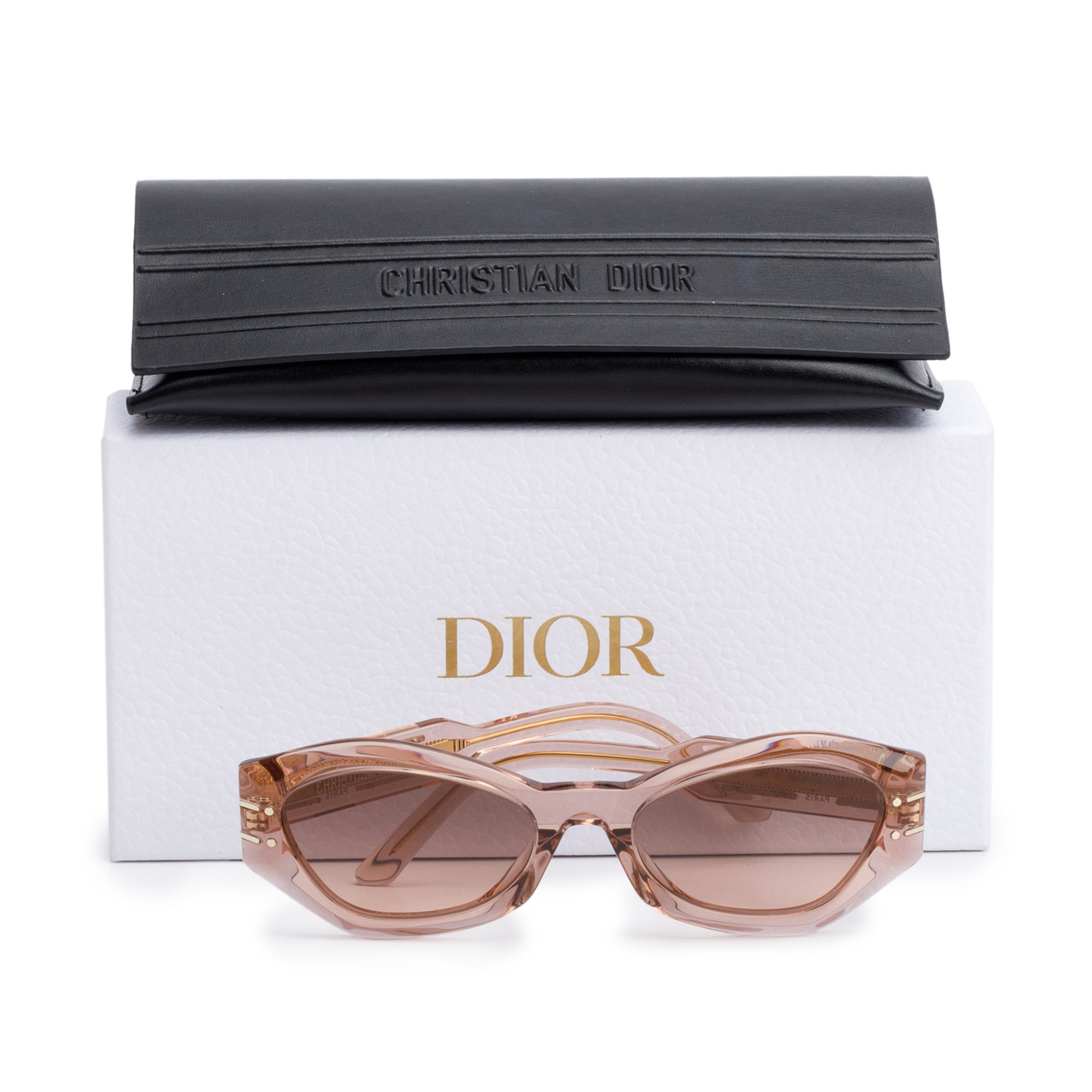 Christian Dior Brown Transparent Acetate DiorSignature B1U Geometric Sunglasses w/ Box & Case
