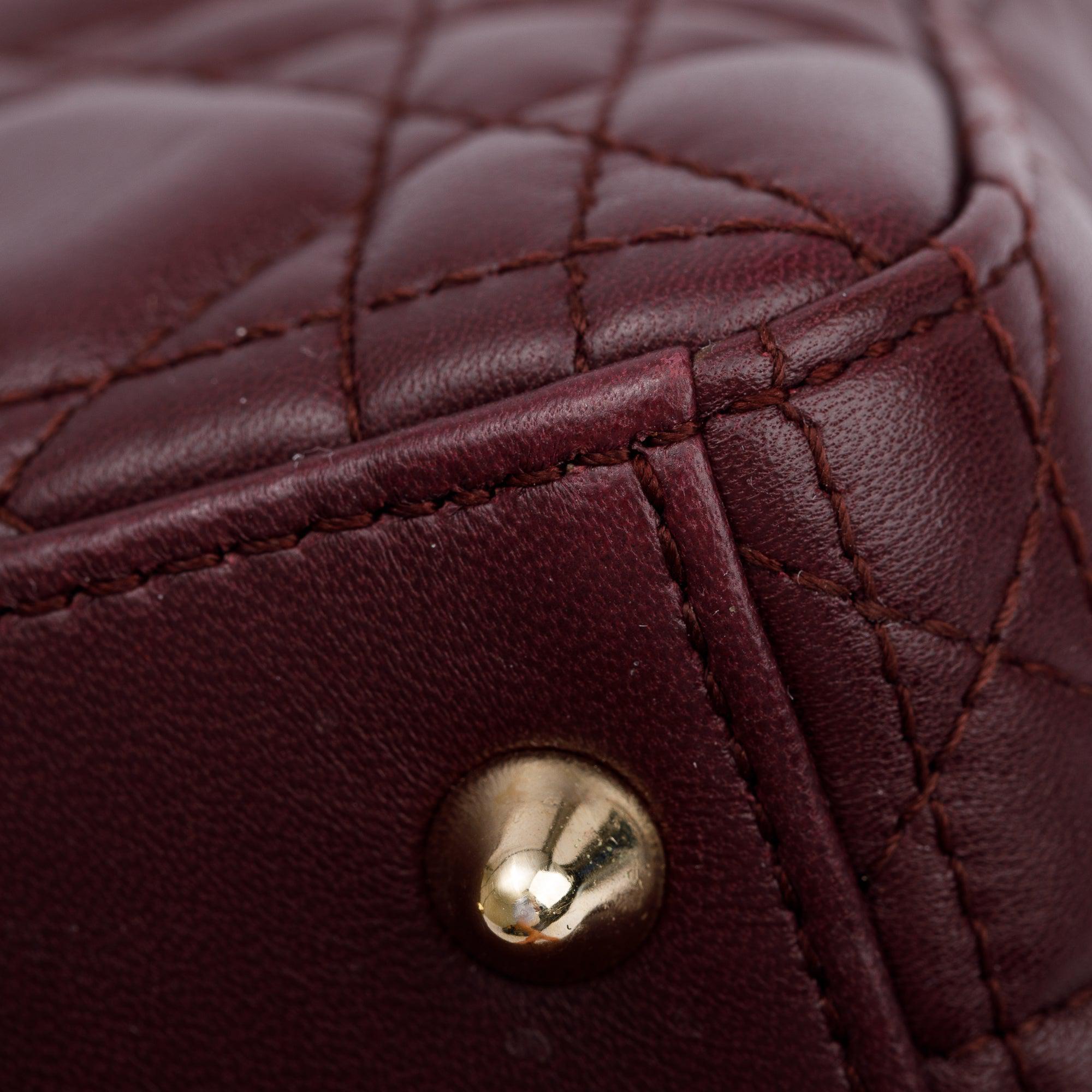 Christian Dior Burgundy Cannage Leather Small Lady Dior Bag w/ Strap, Box & Authenticity Card