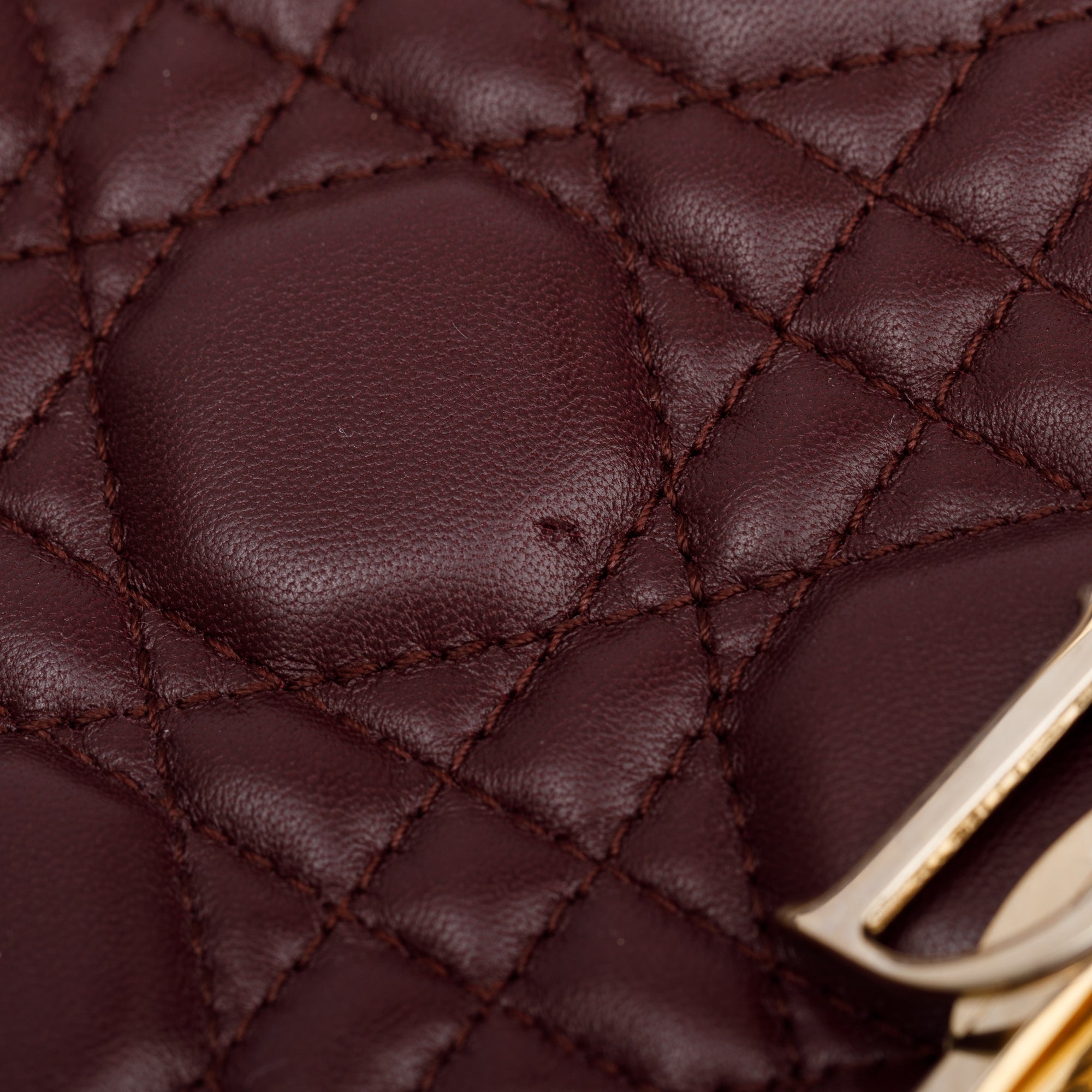 Christian Dior Burgundy Cannage Leather Small Lady Dior Bag w/ Strap, Box & Authenticity Card