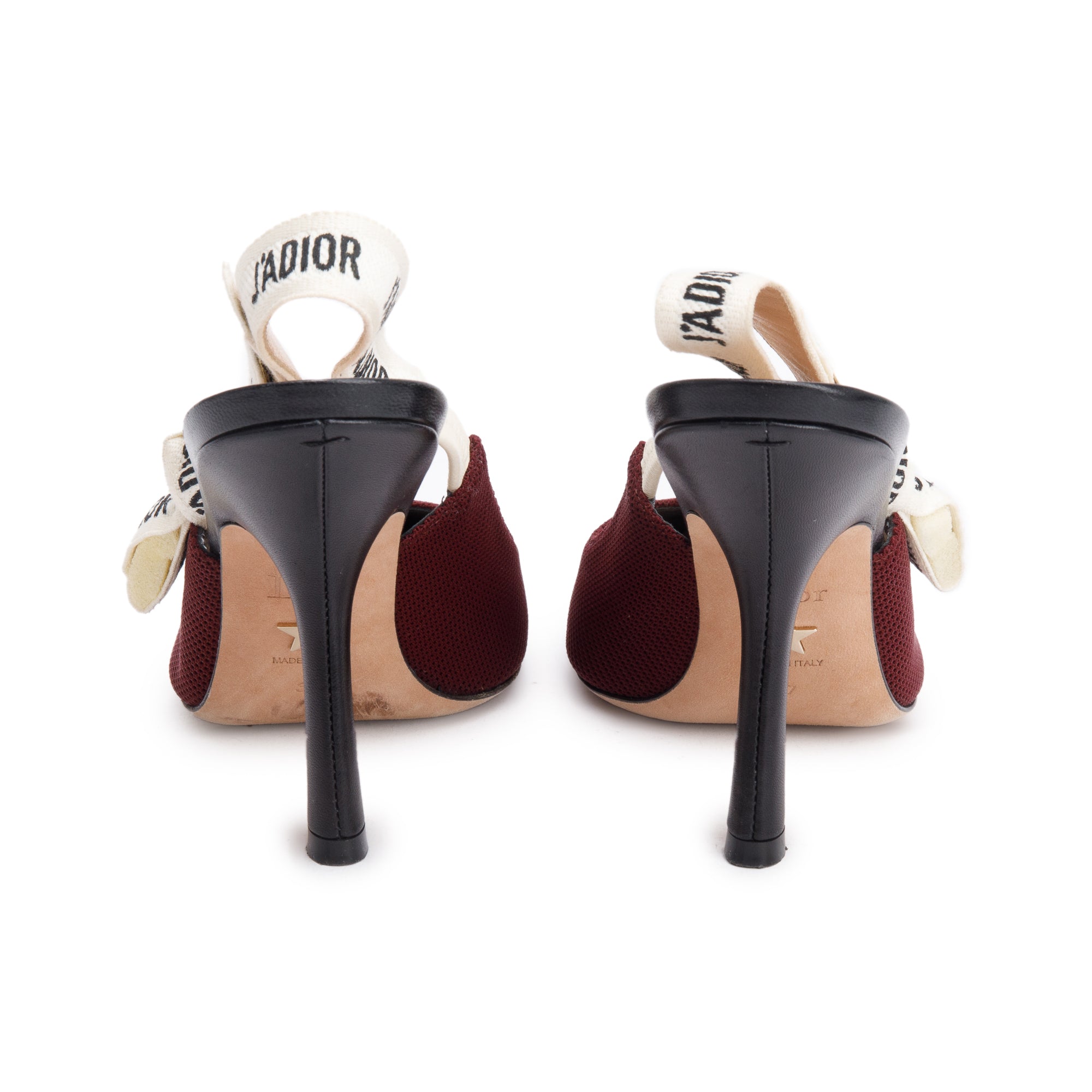 Christian Dior Burgundy Technical Fabric Embroidery J'Adior Slingback Pumps, Size 37